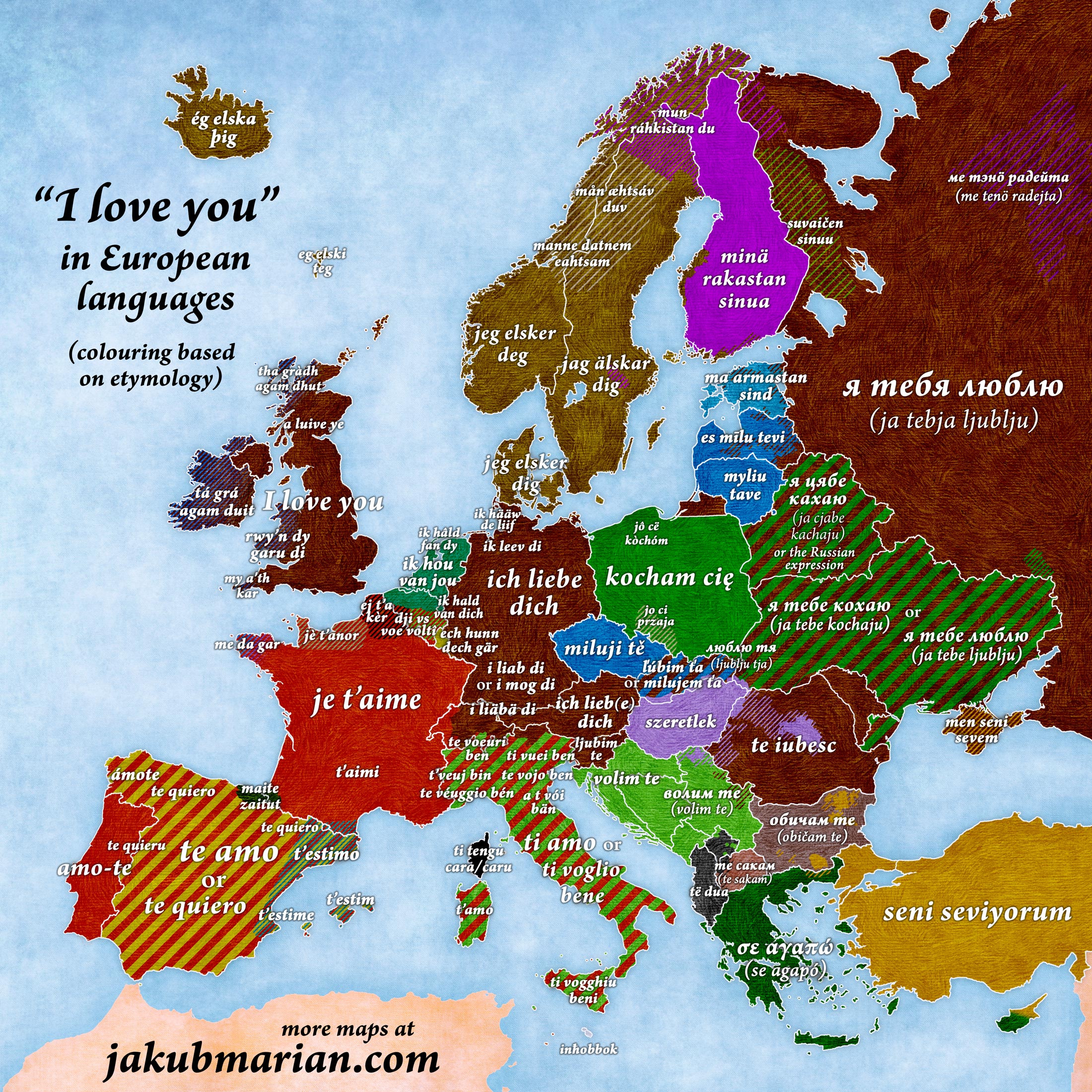 The map showing how to say I love you