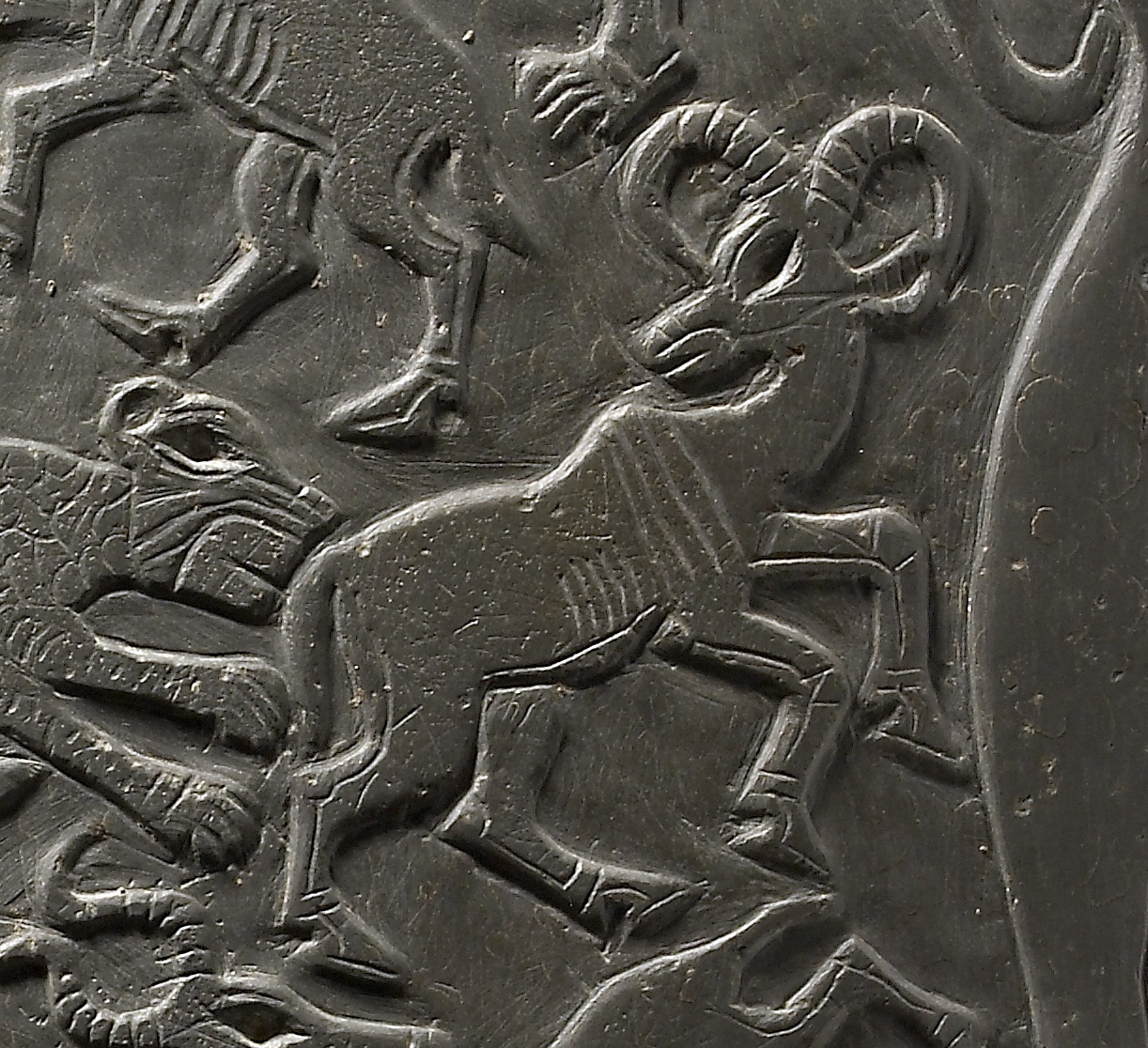 The Barbary sheep carved on a ceremonial palette from the same period (Ashmolean Museum, University of Oxford)