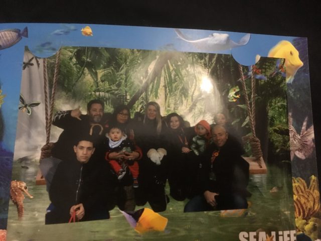 Families pose for a photo after exploring Sea Life