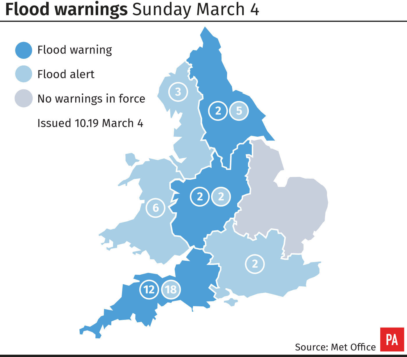 Flood warnings issued for England and Wales by the Met Office