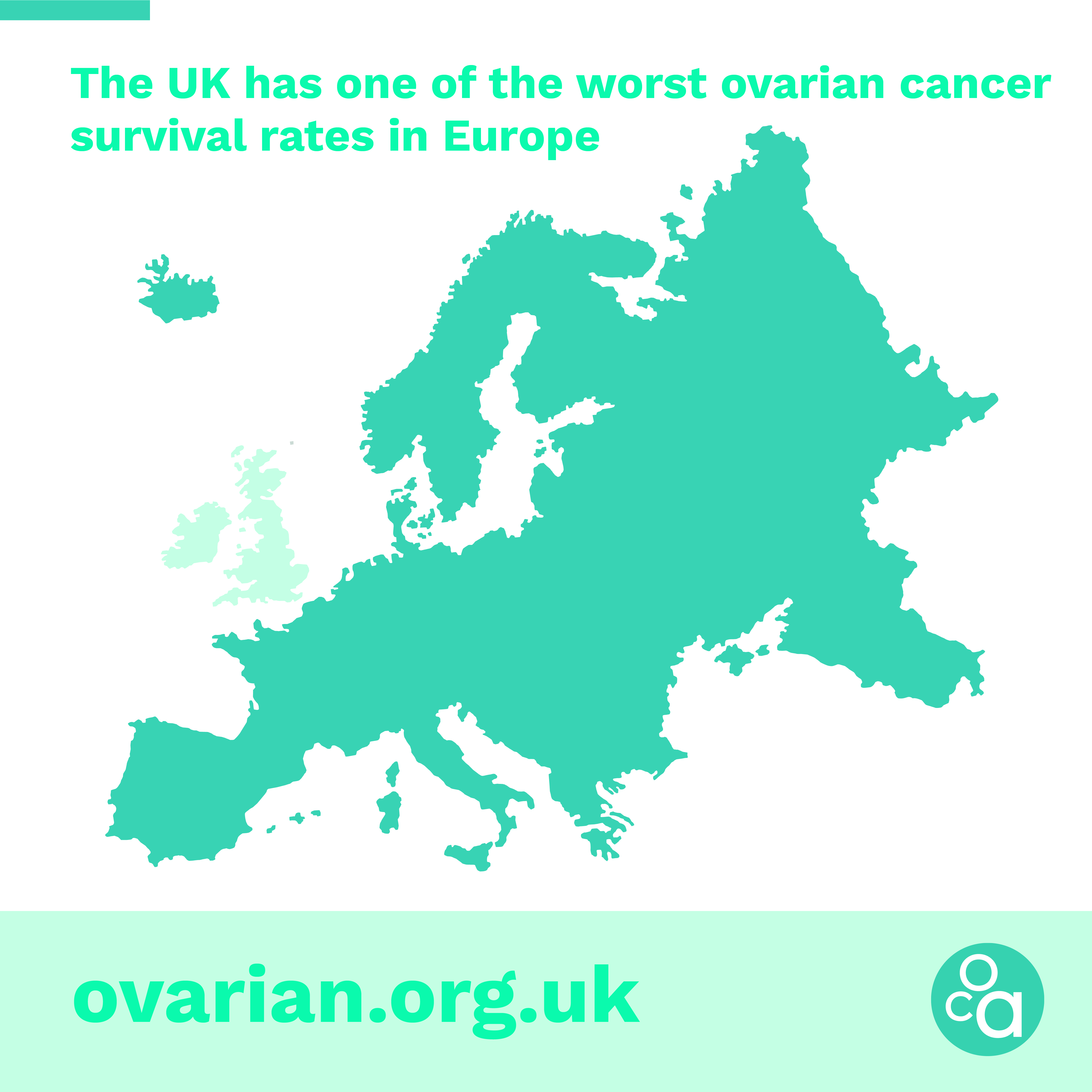 A map of Europe showing the UK has one of the lowest ovarian cancer survival rates (Ovarian Cancer Action/PA)