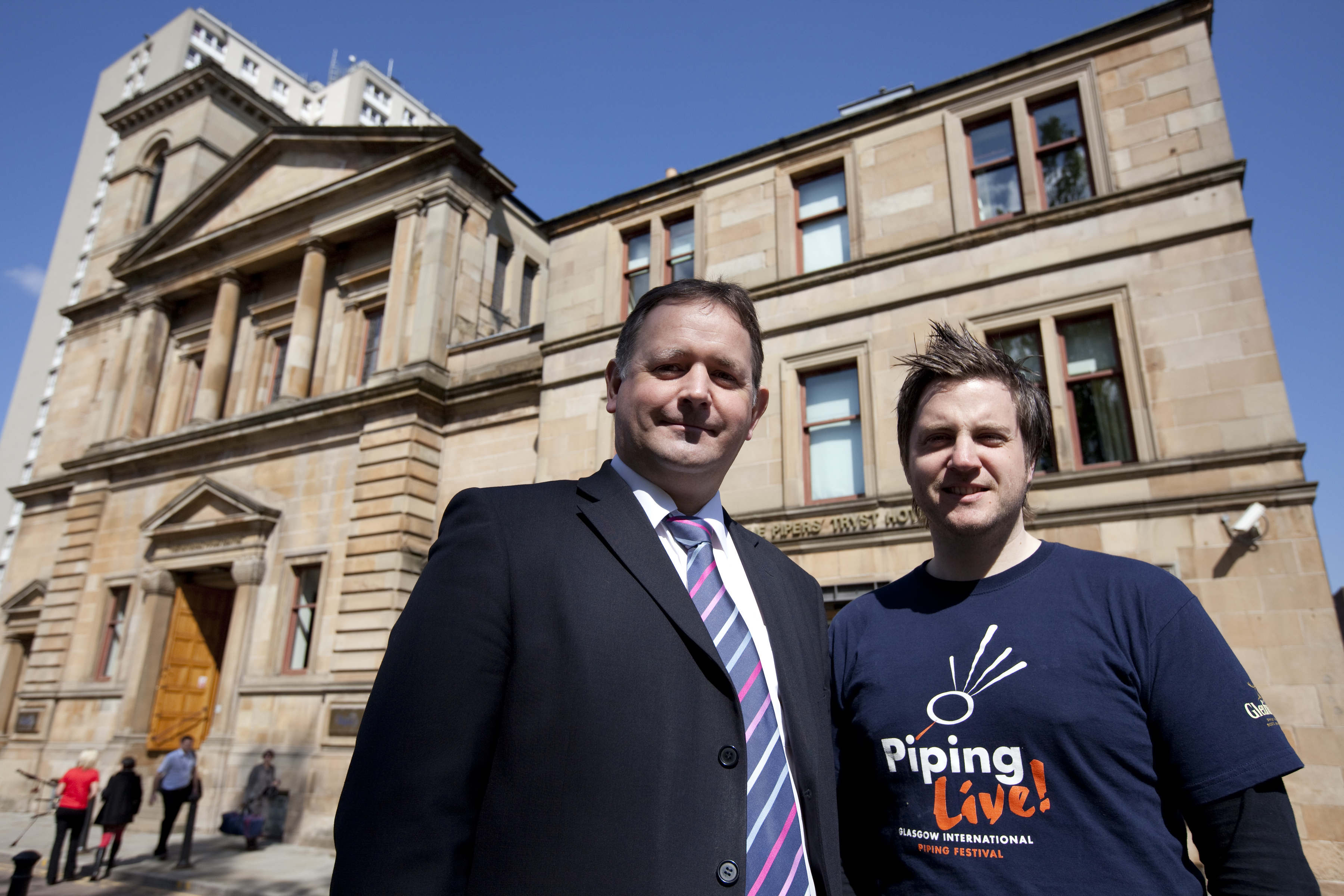 Roddy MacLeod, Principal of the National Piping Centre (left), and Finlay MacDonald (right), one of the teachers, outside the centre in Glasgow (National Piping Centre/PA)