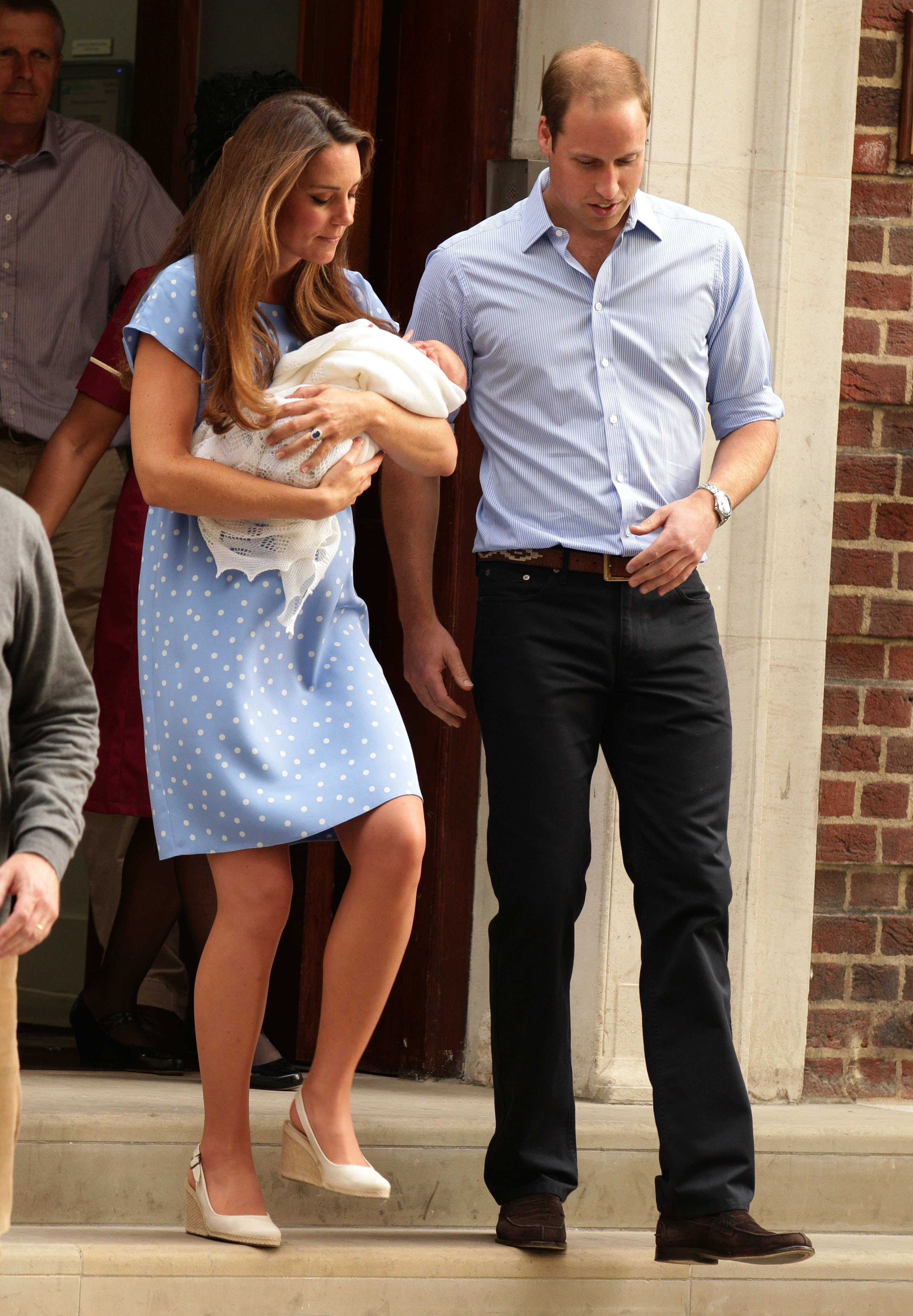 The Duke and Duchess of Cambridge leave the Lindo Wing of St Mary's Hospital in London, with their newborn son, Prince George of Cambridge