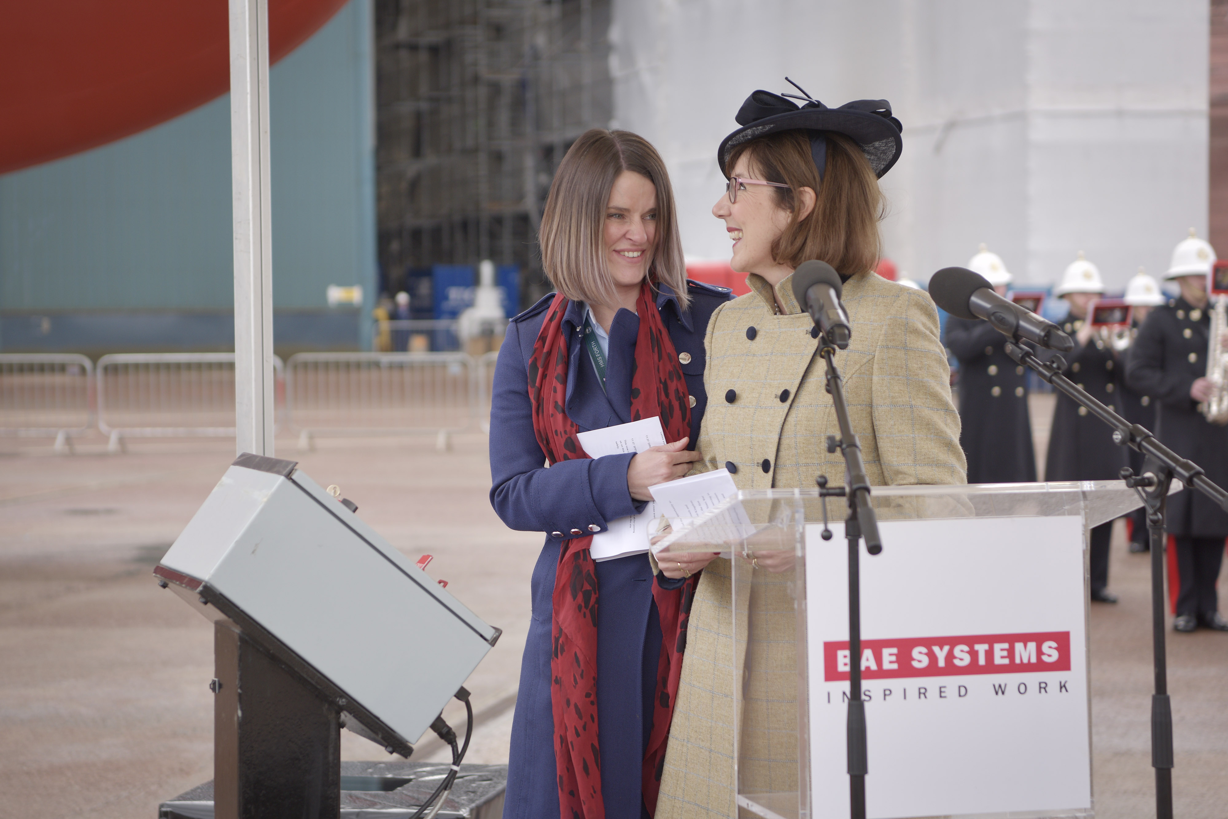 BAE Systems' OPV programme director Katie Callan, left, and sponsor Pamela Potts naming the ship (John Linton/PA)