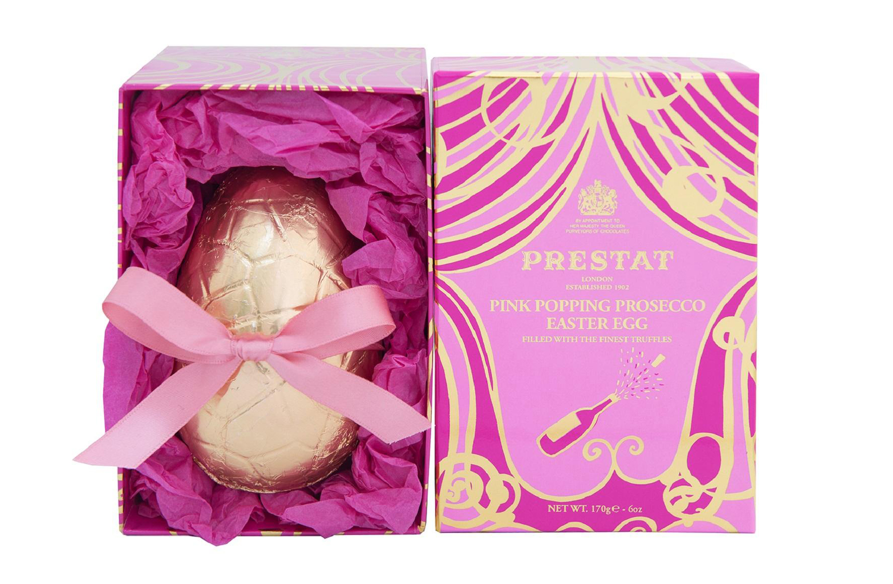 Prestat Pink Popping Prosecco Easter Egg, £17.50, ocado.com (Prestat/PA)