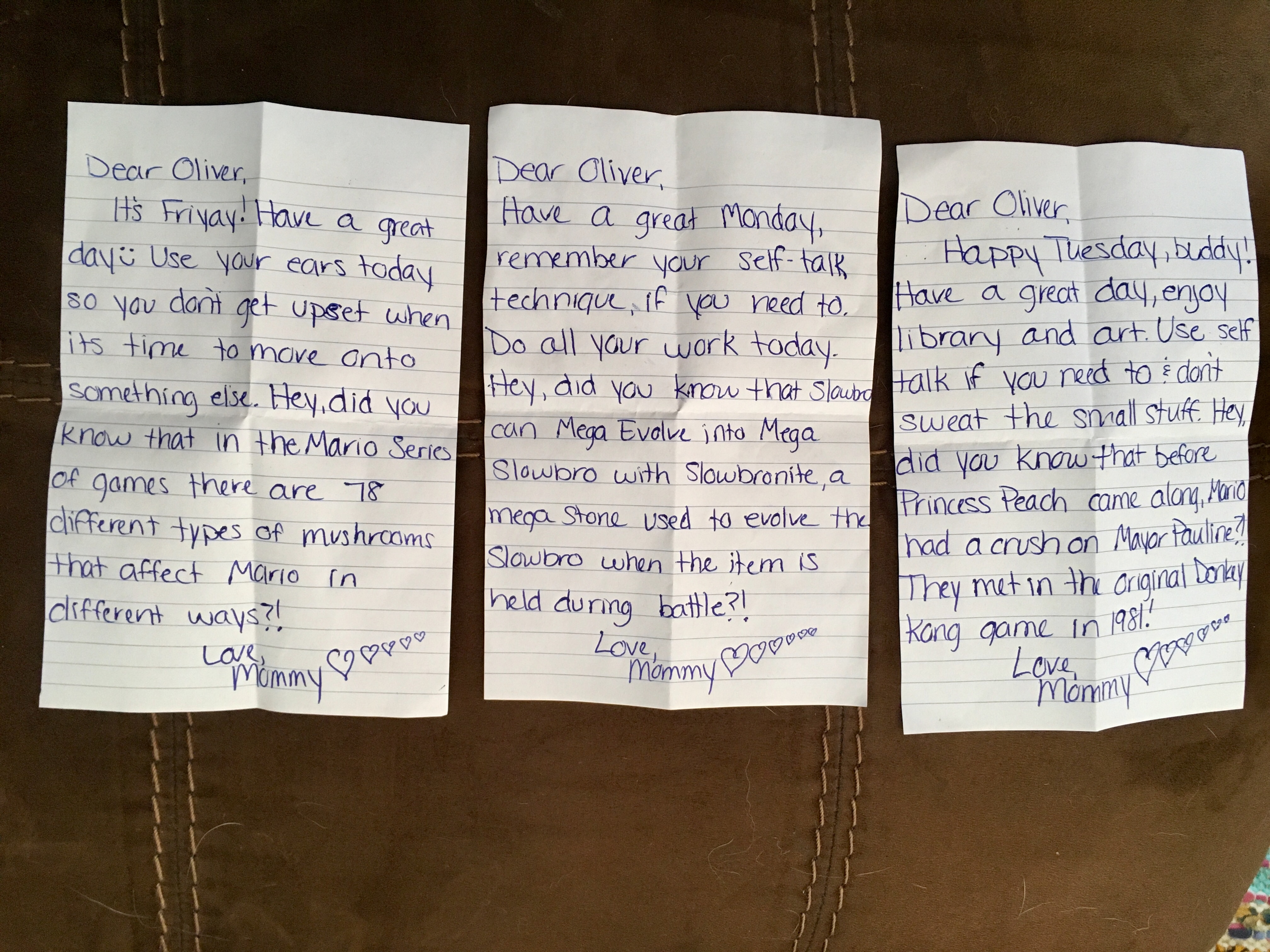 The notes Tori included in her son's snack