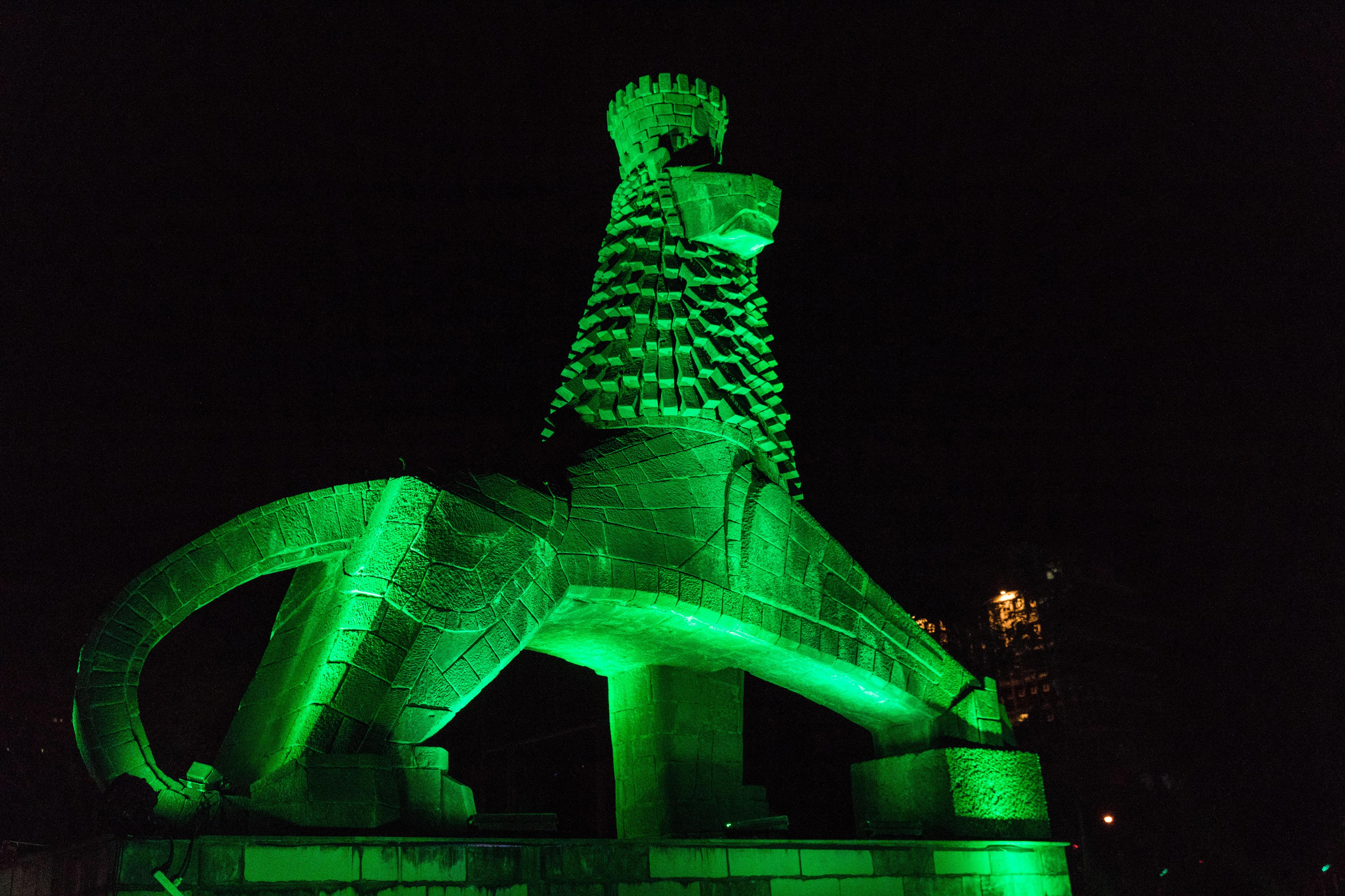 The Lion of Judah monument in Addis Ababa, Ethiopia, was illuminated in green (Tourism Ireland/PA)