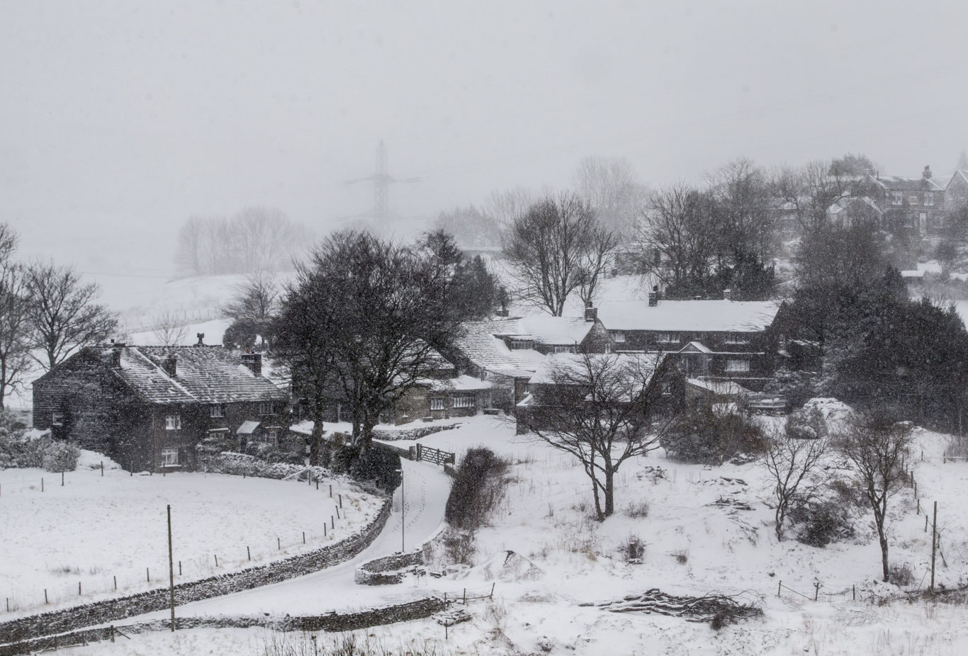 A snowy scene near Denshaw (Danny Lawson/PA)