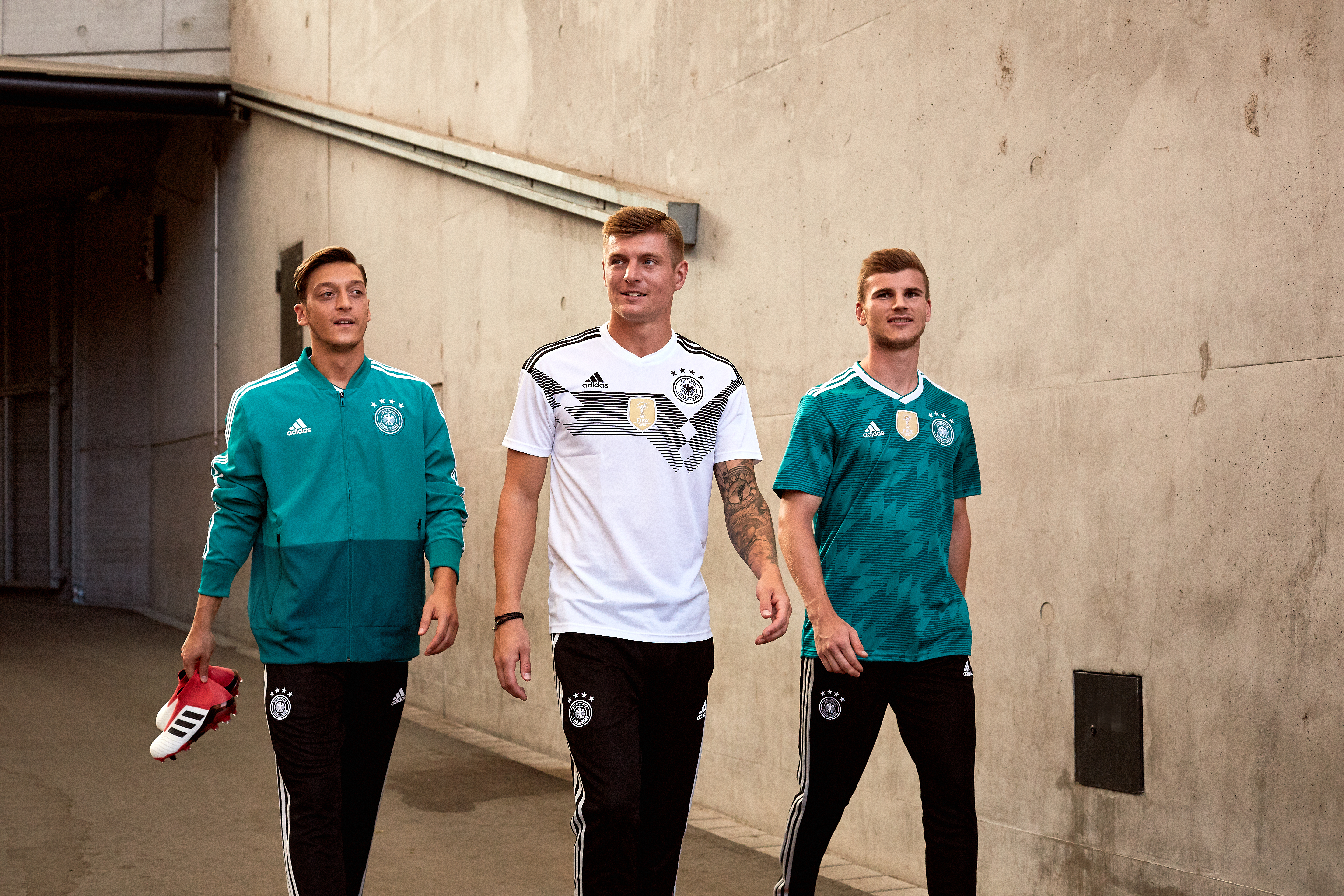 Germany footballers wearing their new kits