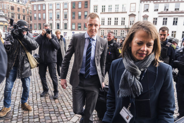 Prosecutor Jakob Buch-Jepsen, centre, arrives at court (Martin Sylvest/Ritzau Scanpix via AP)