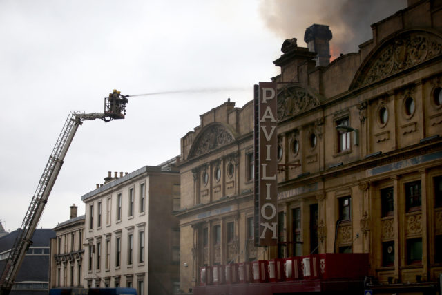 The scene in Glasgow city centre where firefighters are tackling a large blaze (Jane Barlow/PA)