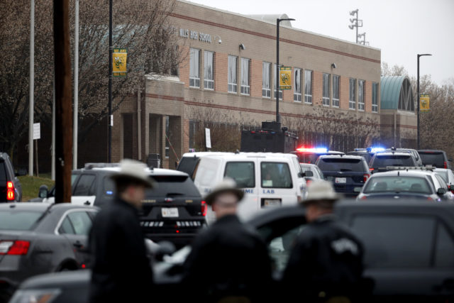 Deputies and federal agents converge on Great Mills High School (Alex Brandon/AP)