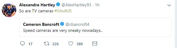 Screengrab from England Women's player Alex Hartley's Twitter feed