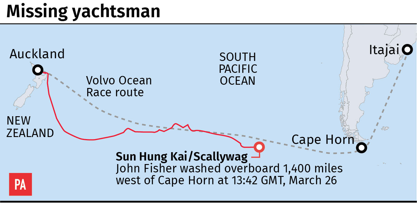 Map locates where yachtsman was washed overboard (PA Graphics)