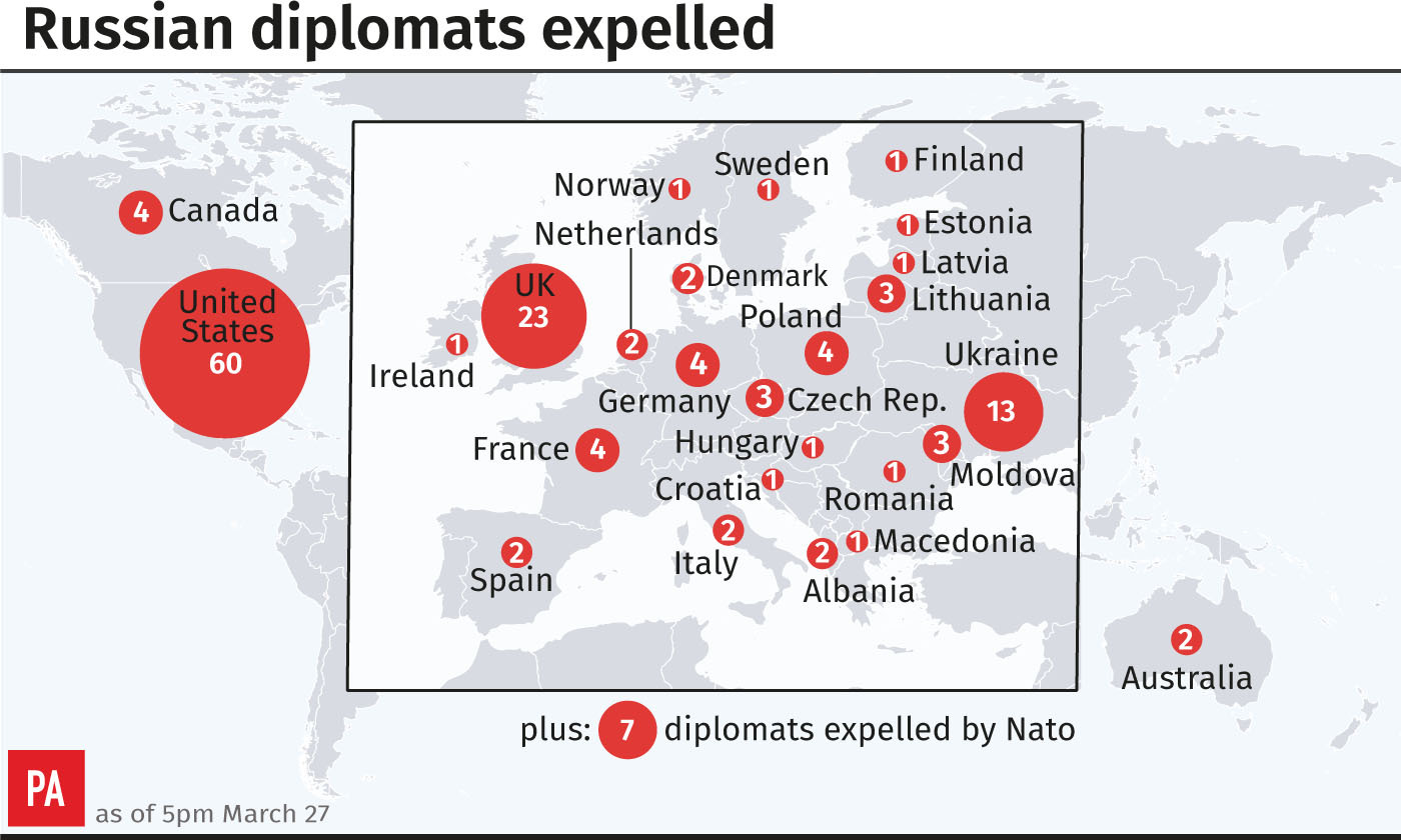 Russian diplomats expelled map