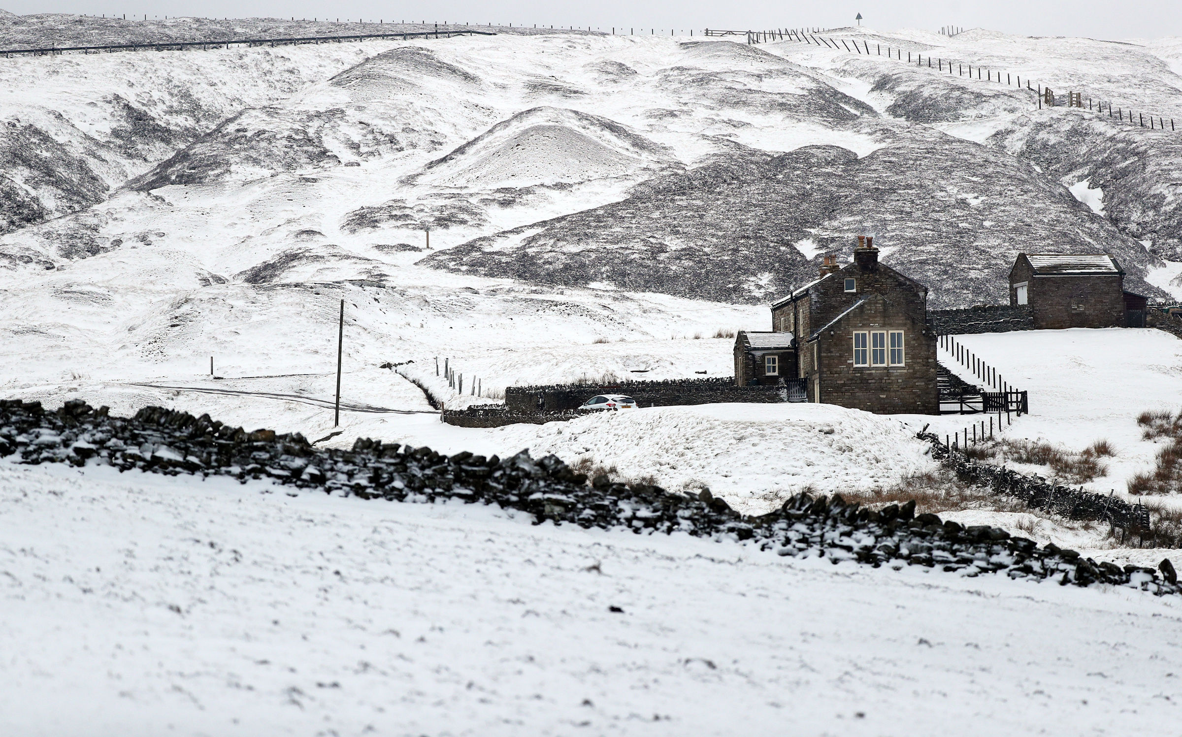 Snow-covered fields near Nenthead, Cumbria ( Scott Heppell/PA)