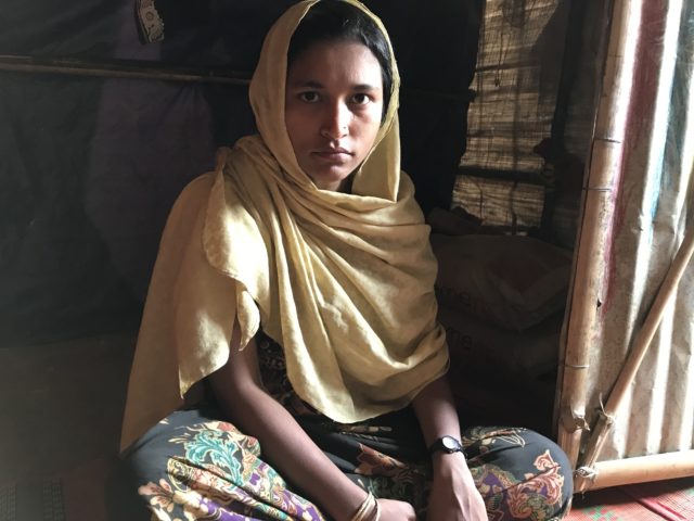 Minara Begum, 20, in her tent in the Kerantoli refugee camp, Cox's Bazar (Federica de Caria/Press Association)