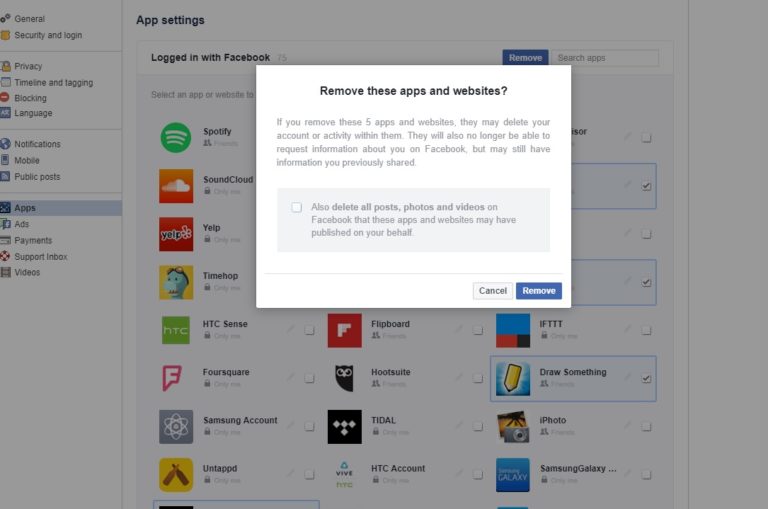 Facebook now lets users remove third-party apps in bulk