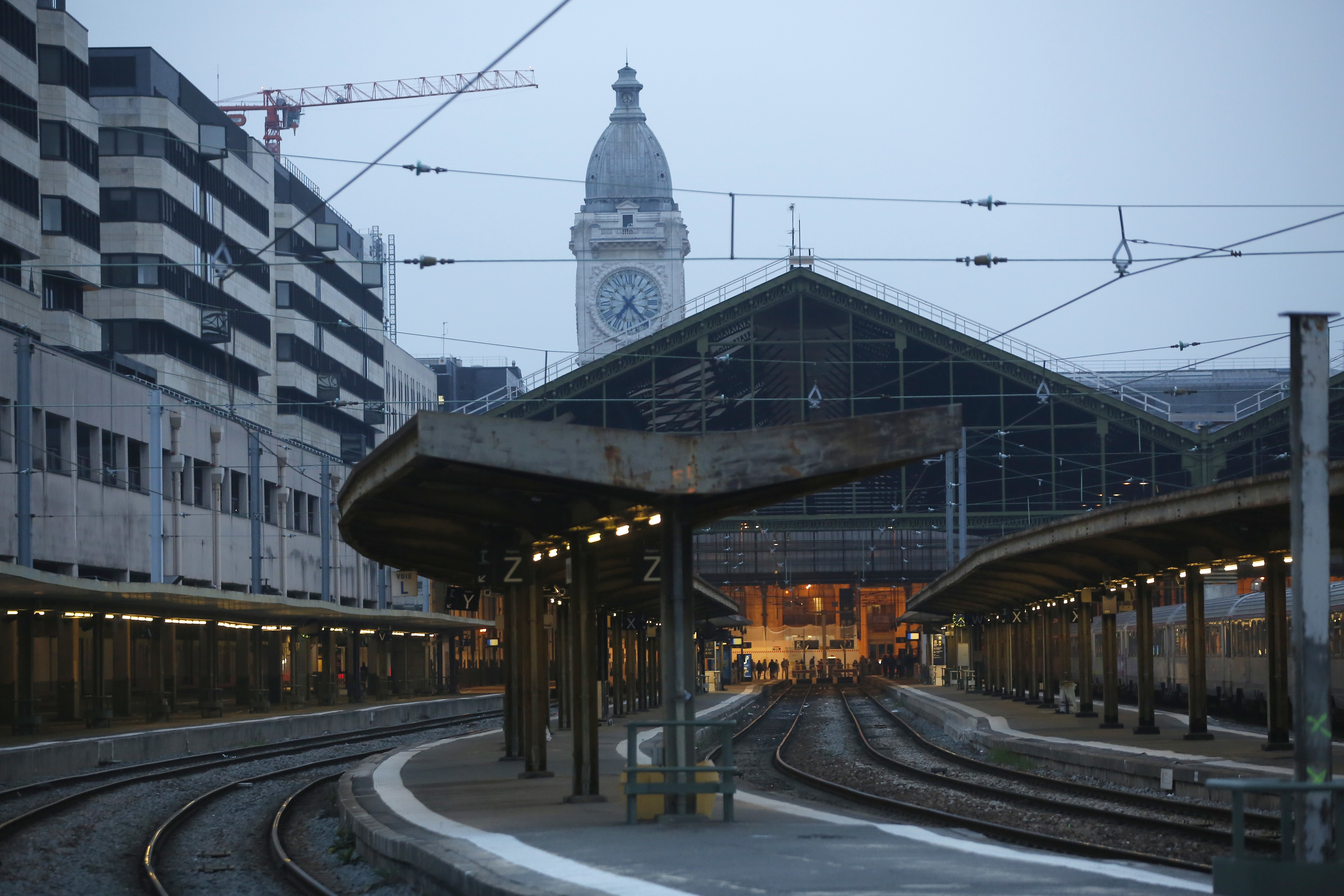 Empty platforms at rush hour during the strike action in Paris (Thibault Camus/AP)