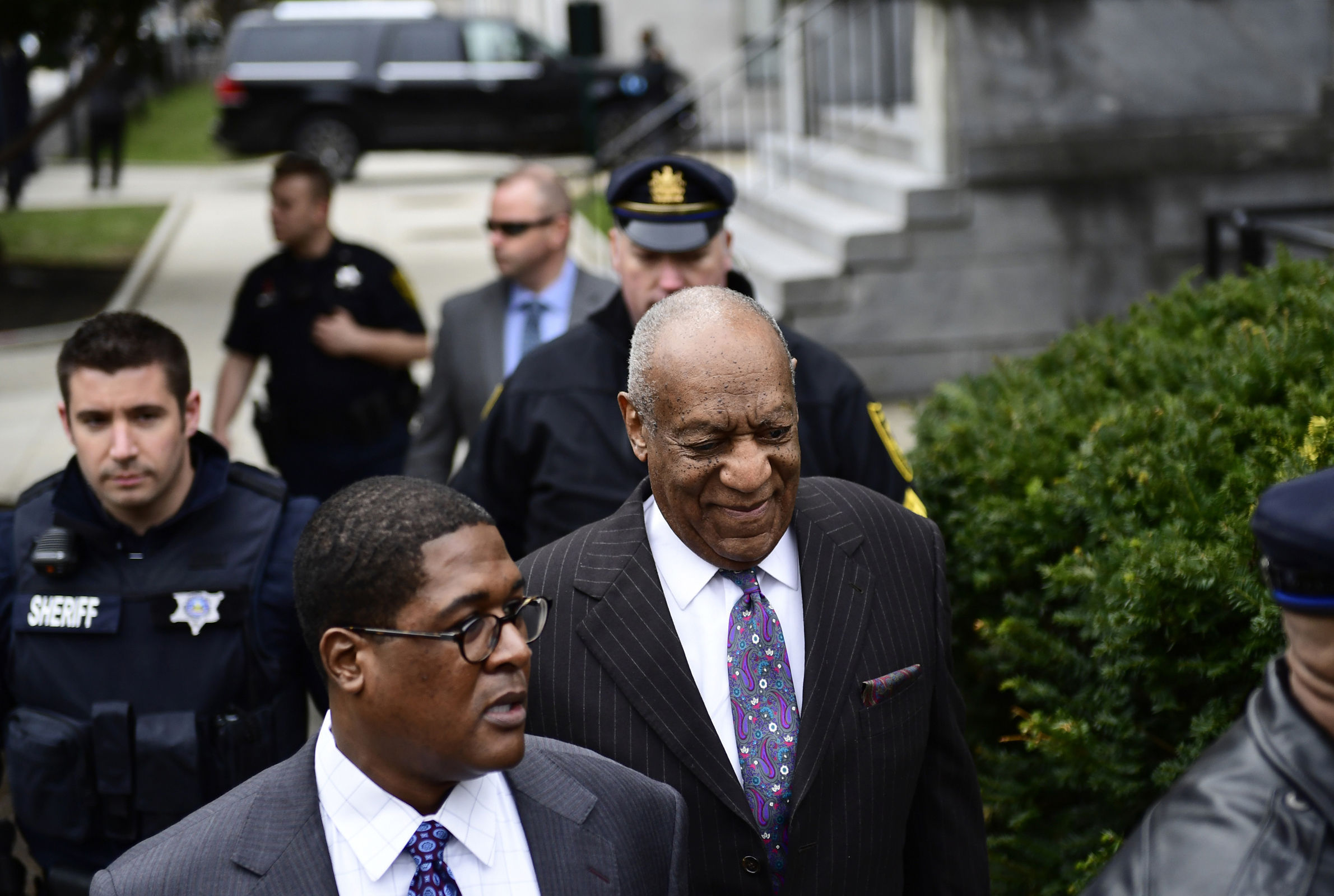 Bill Cosby arrives for his sexual assault trial at the Montgomery County Courthouse in Norristown (Corey Perrine/AP)