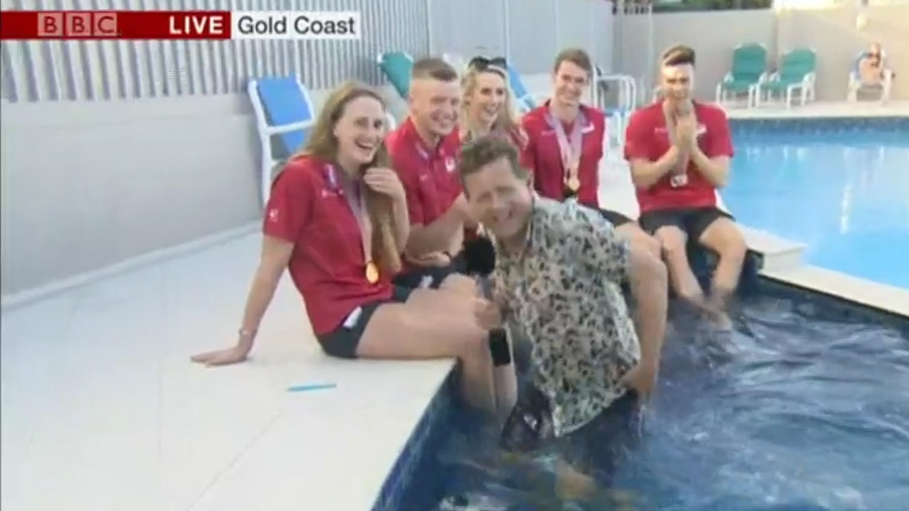 Bushell's trip raised laughter from the England swimmers (BBC Breakfast/PA)