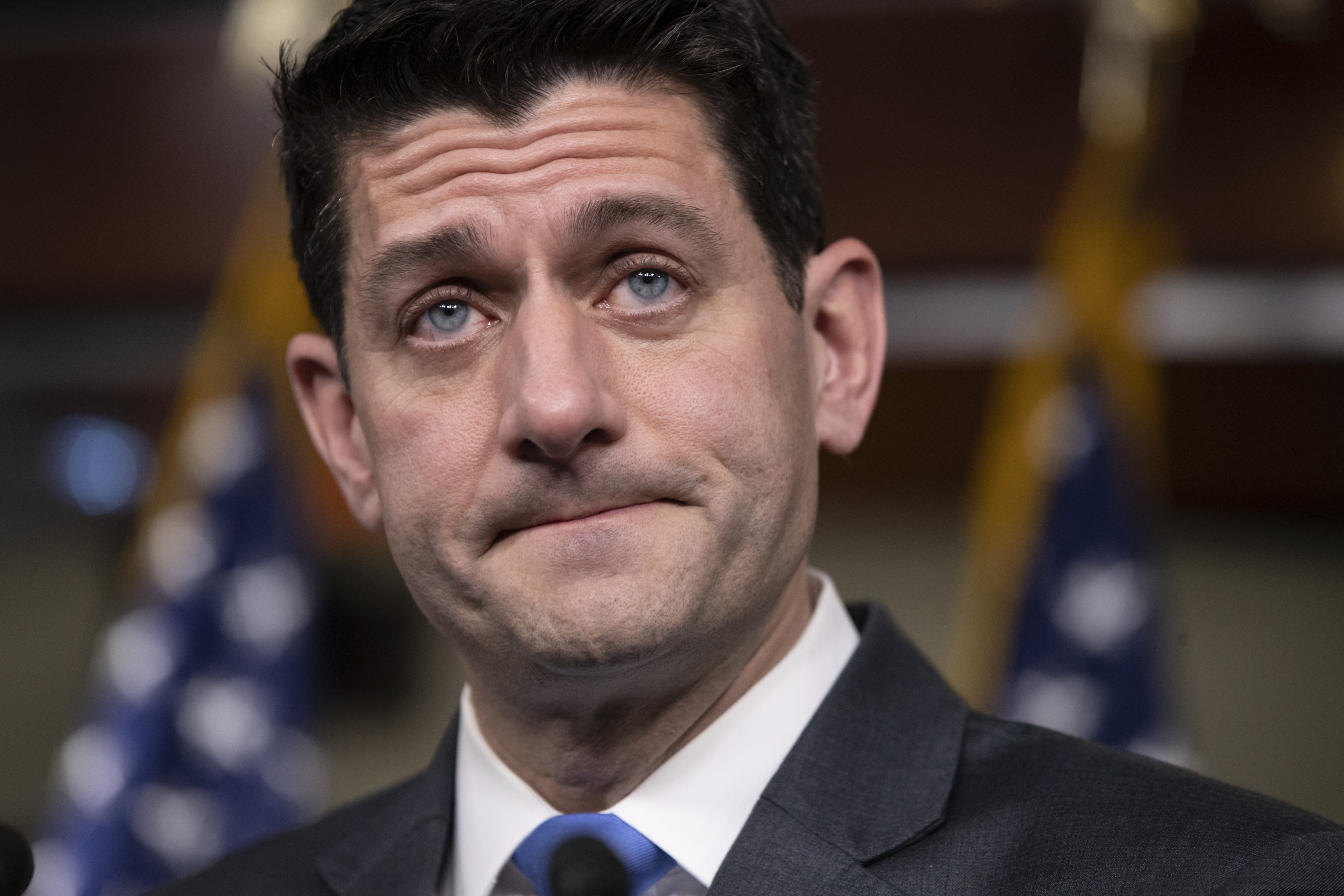 Paul Ryan was emotional as he made the announcement (J Scott Applewhite/AP)