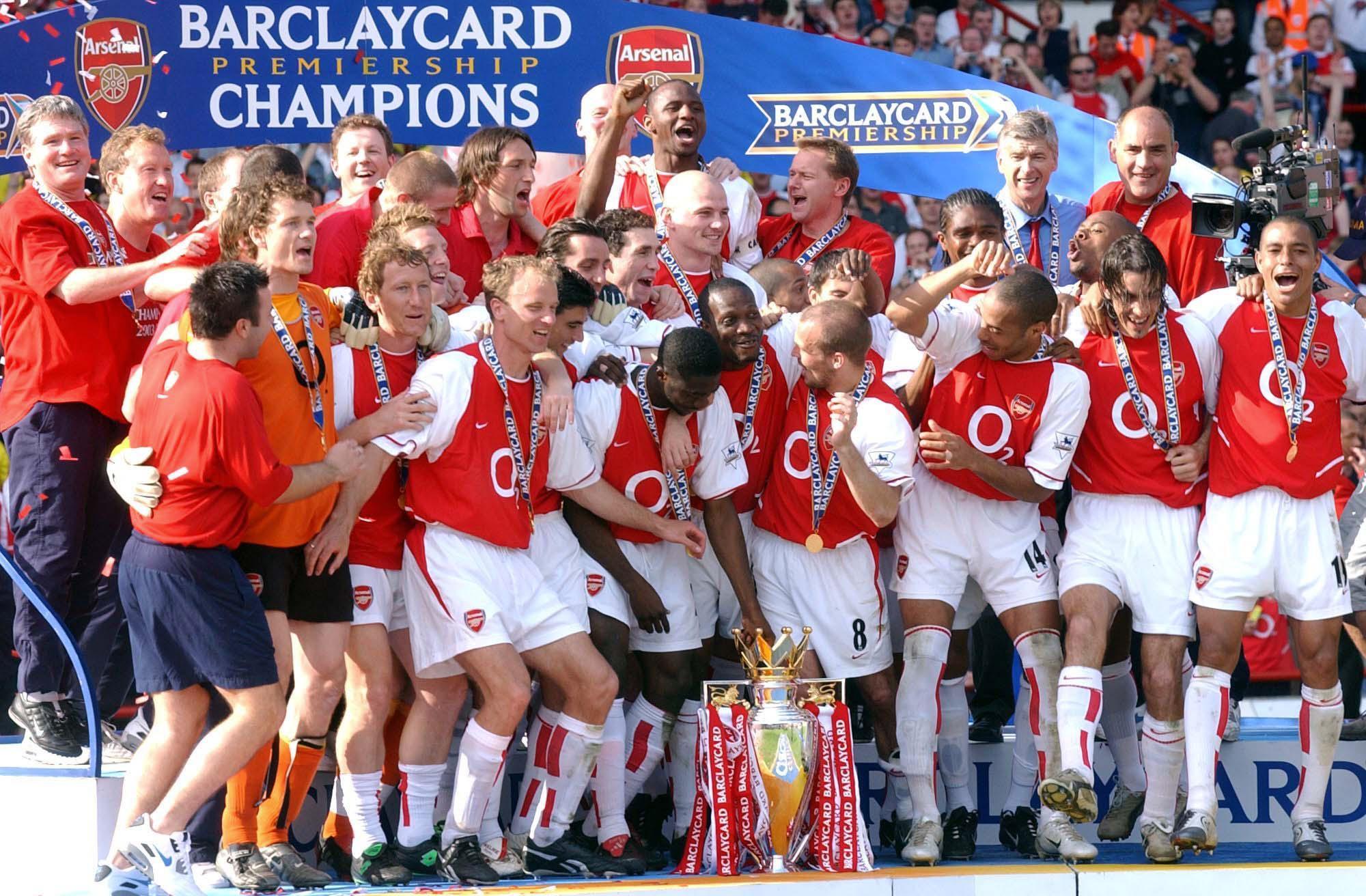 Arsenal's 2003/04 team celebrate winning the Premier League