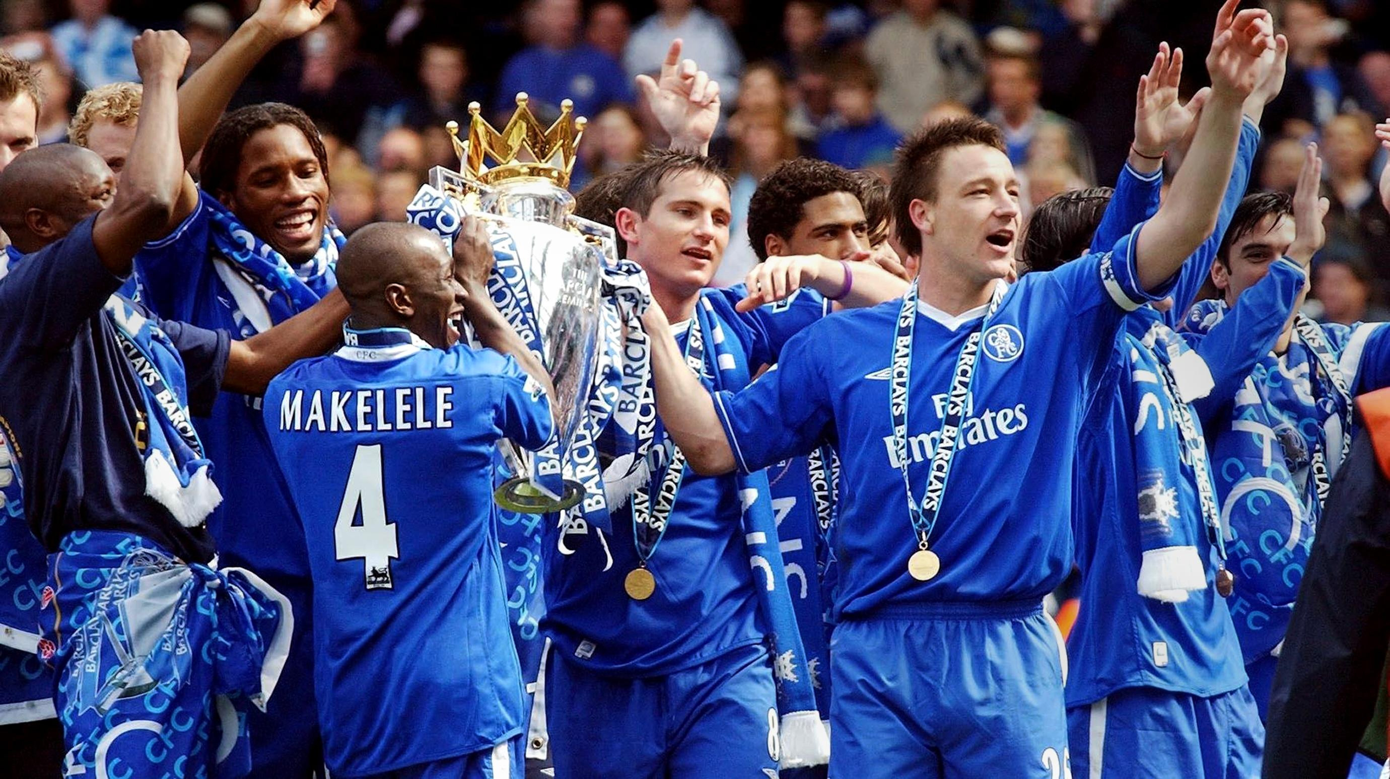 Chelsea's 2004/05 team celebrate winning the Premier League title