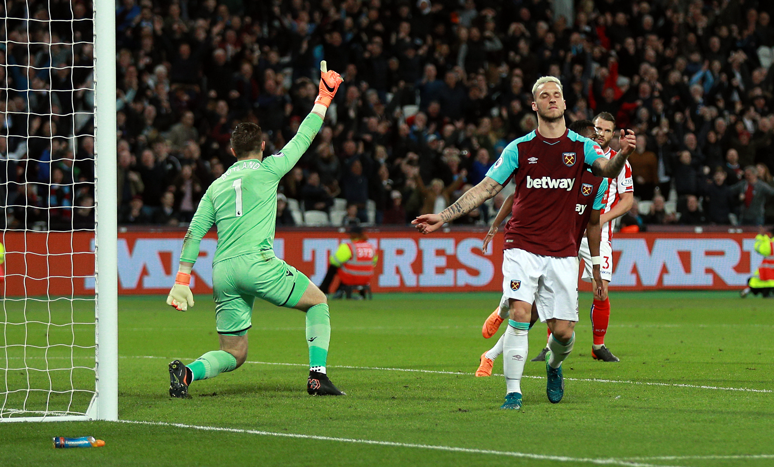 West Ham United's Marko Arnautovic has a goal disallowed