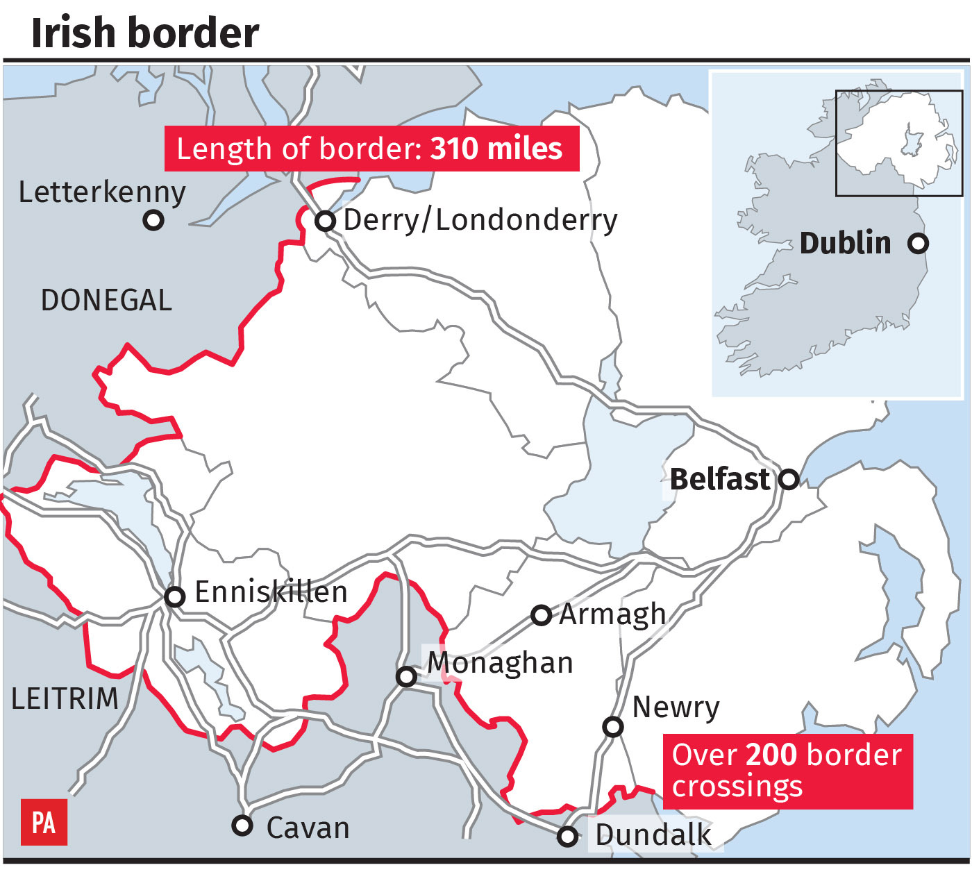 Map of the Irish border (PA Graphics)