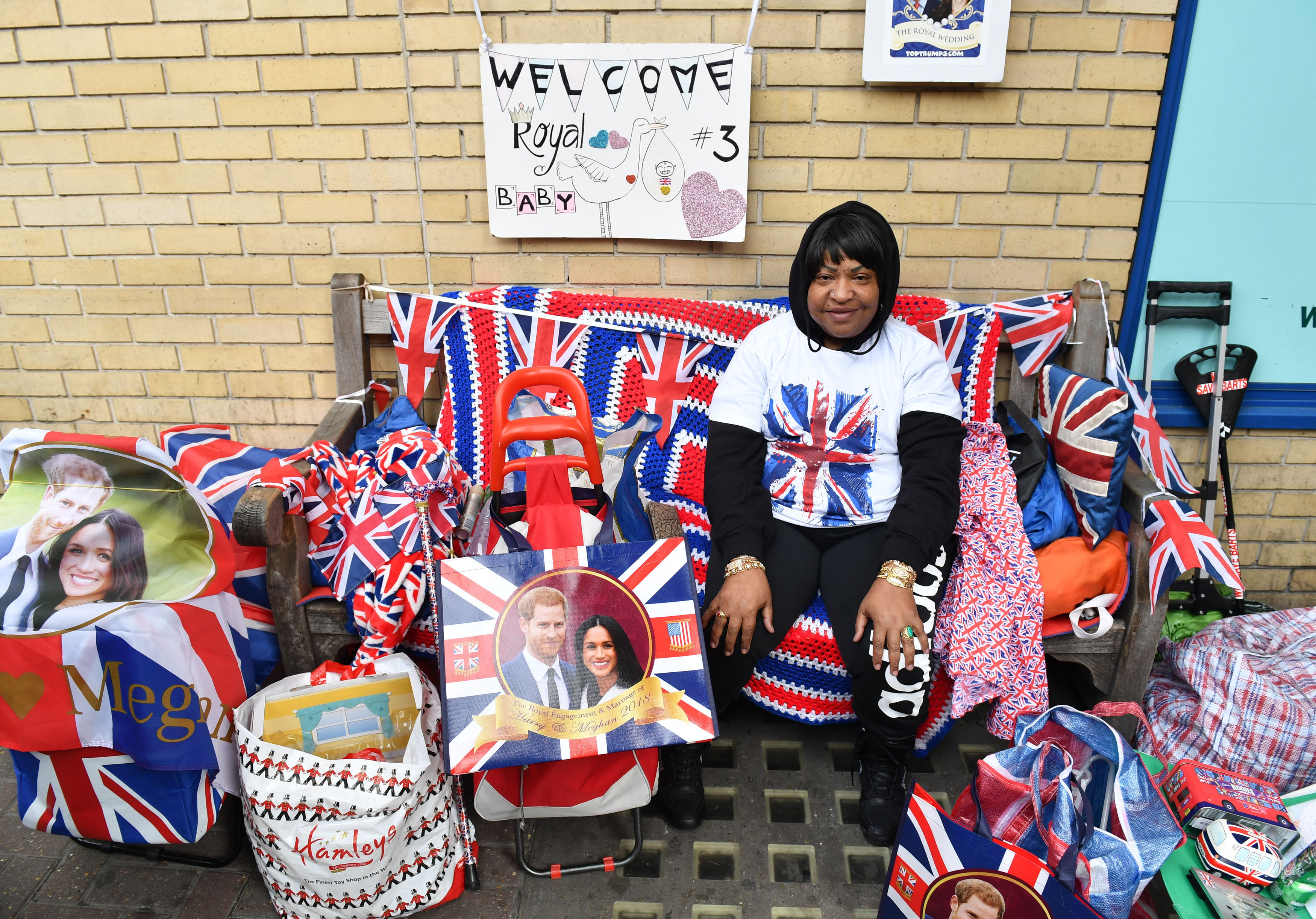 Royal fan Sharon McEwan camped outside the Lindo Wing at St Mary's Hospital (Dominic Lipinski/PA)