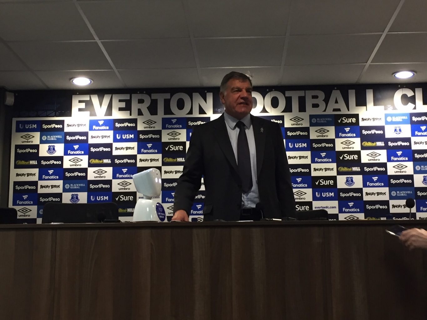 Everton boss Sam Allardyce brought the robot into the post-match press conference