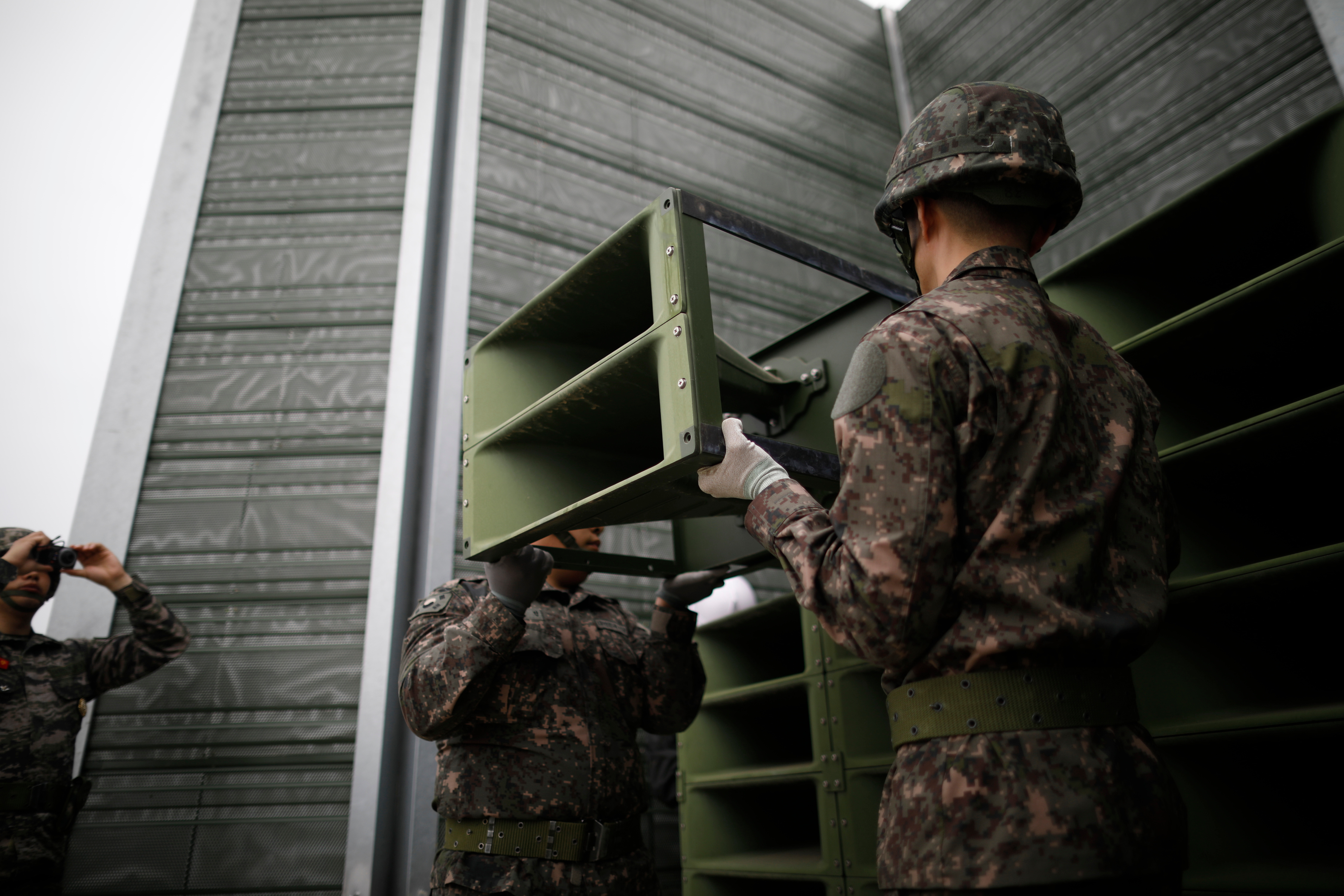 The loudspeakers were used for propaganda (Kim Hong-Ji/Pool Photo via AP)