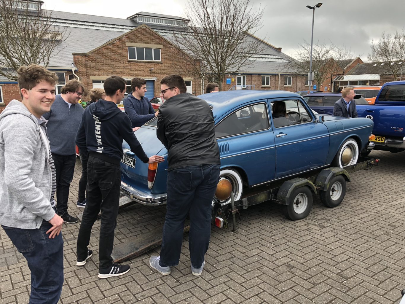 A team effort got the stricken Volkswagen onto the trailer