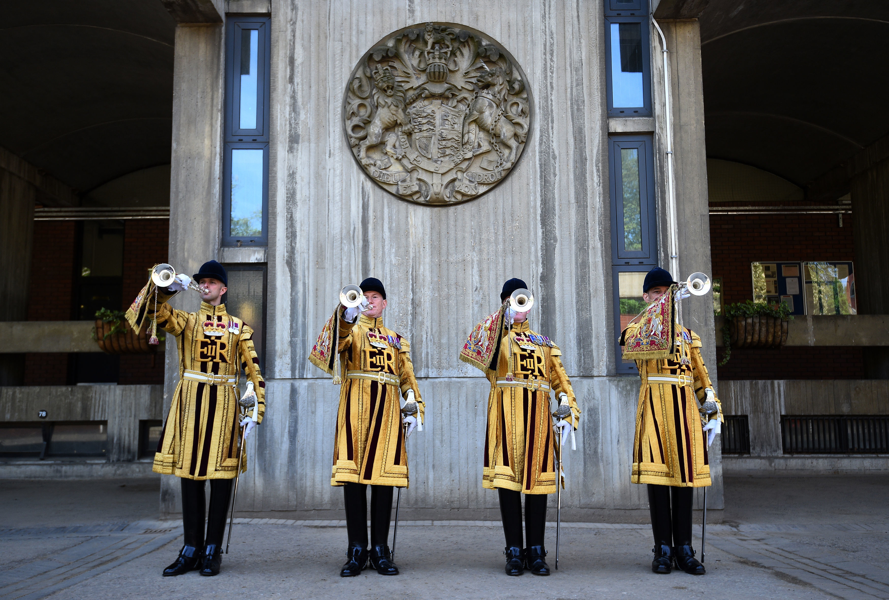 State trumpeters play in the Regimental Square at Hyde Park Barracks (Kirsty O'Connor/PA)