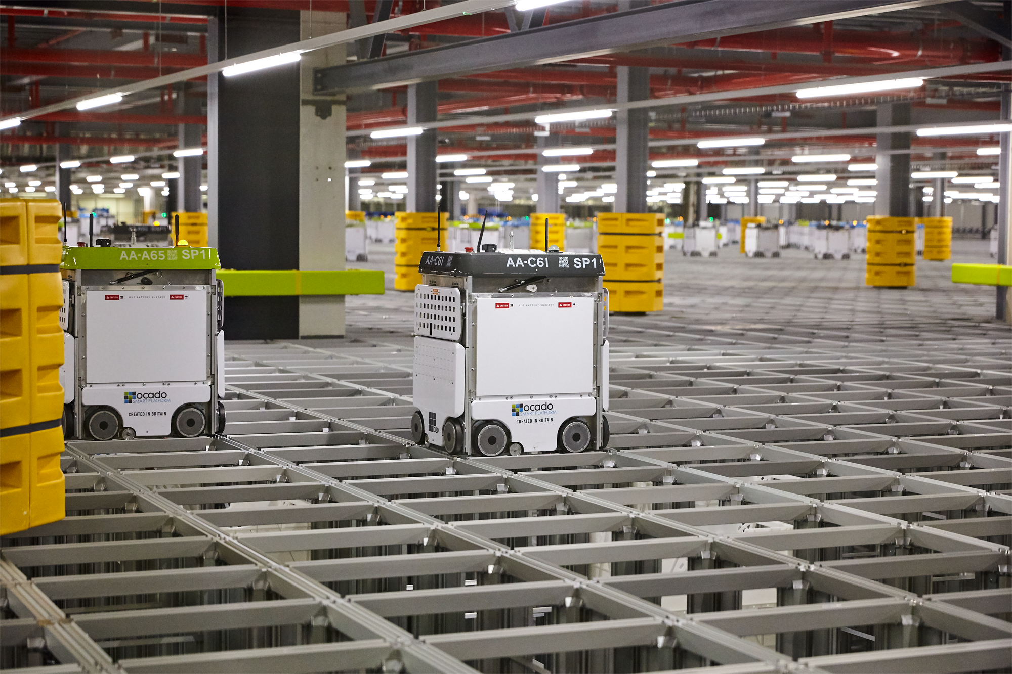 Ocado robots at work at the Andover warehouse (Ocado Technology)