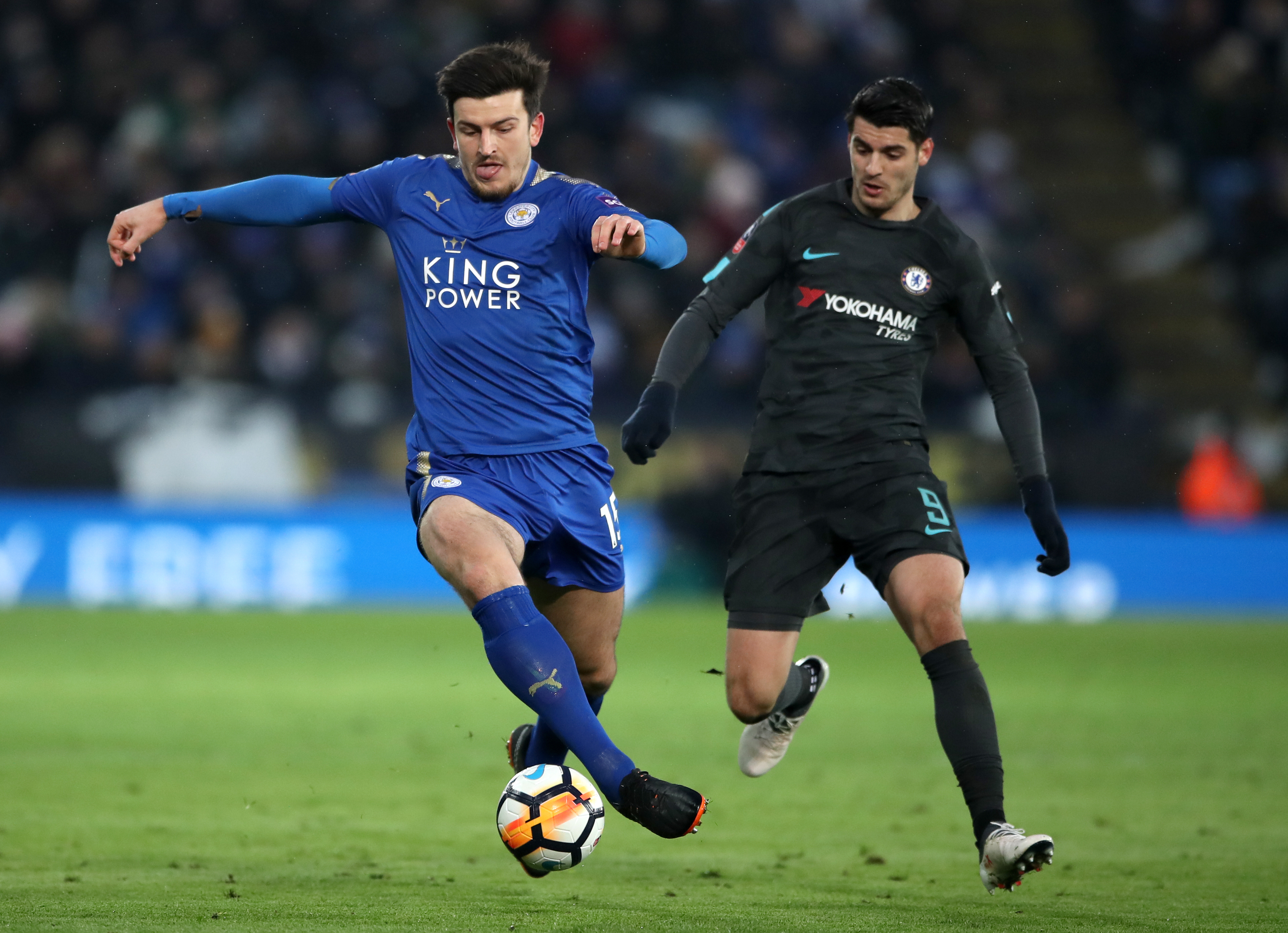 Leicester City's Harry Maguire and Chelsea's Alvaro Morata