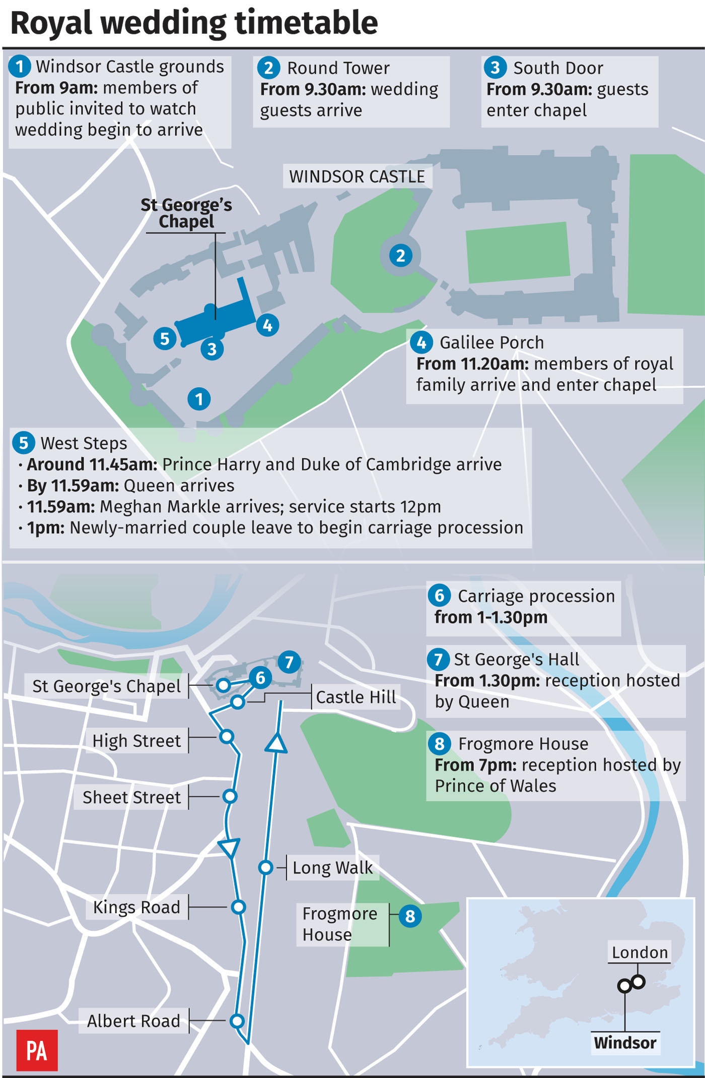 Royal wedding timetable (PA Graphics)