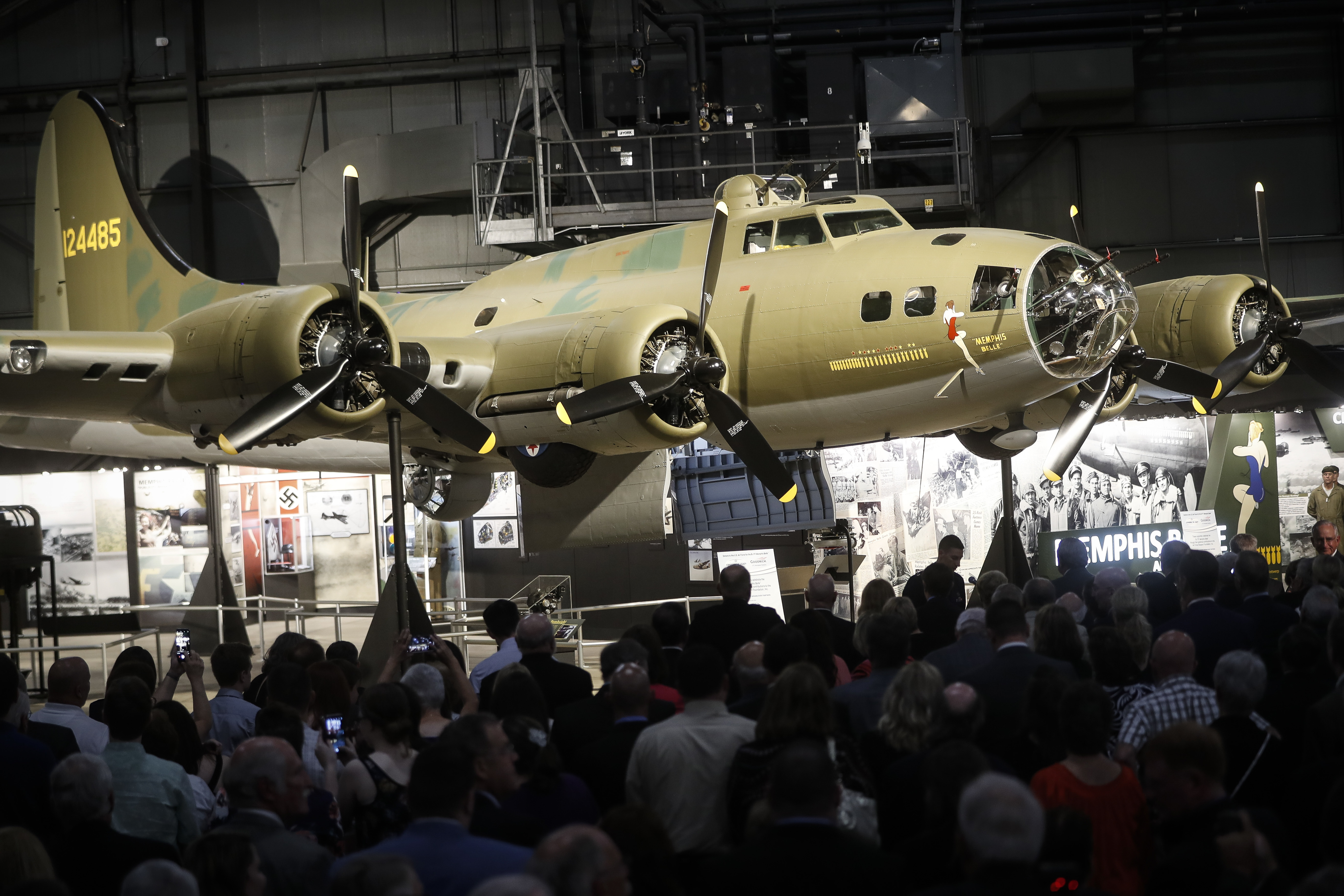 The plane was celebrated for being the first B-17 to survive 25 missions and return to the US (John Minchillo/AP)