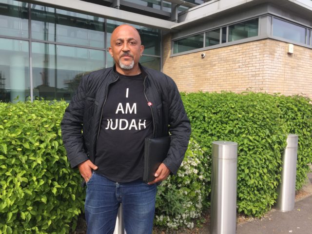 Activist Desmond Brown outside court (Flora Thompson/PA)