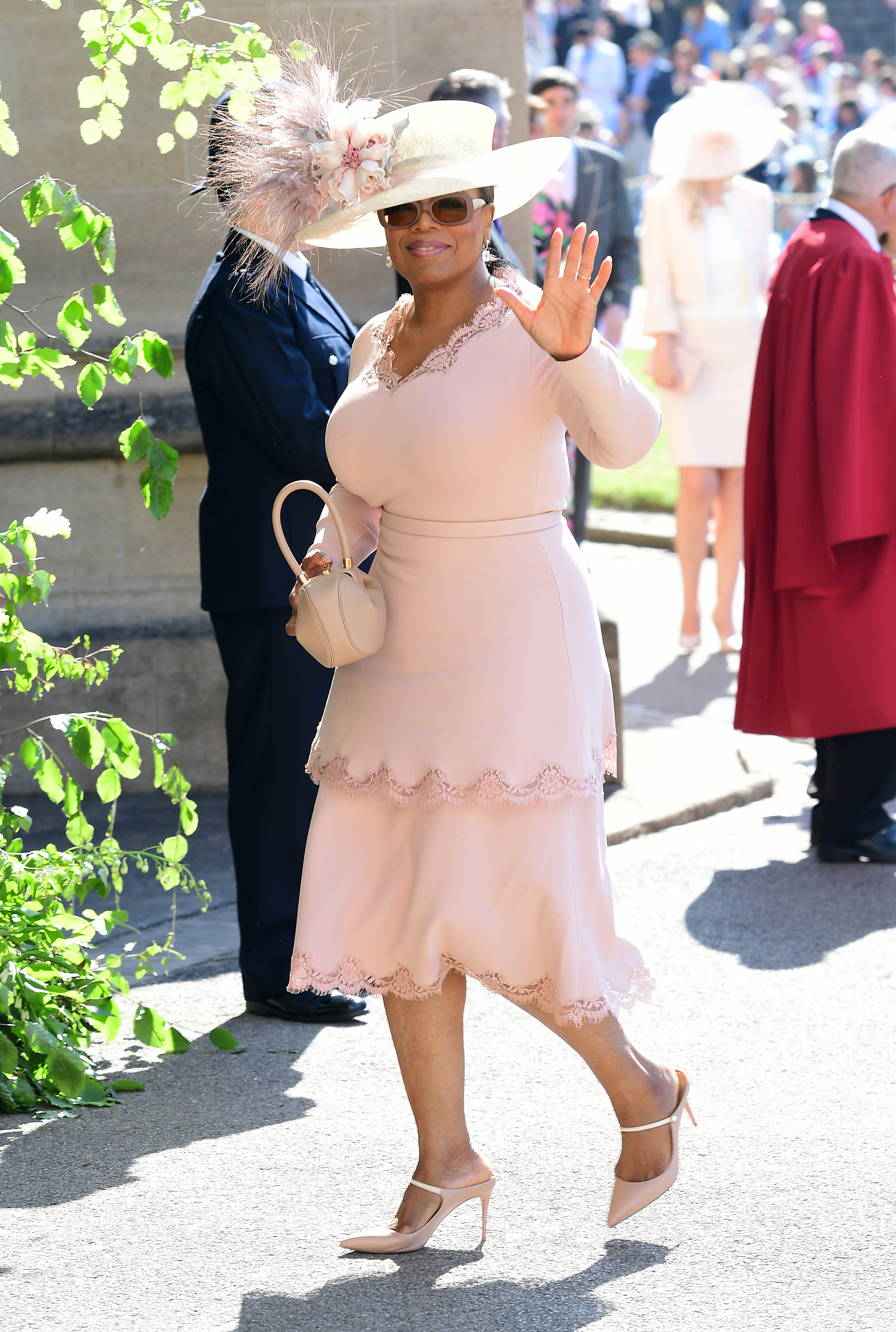 Oprah Winfrey arrives at St George's Chapel at Windsor Castle for the wedding of Meghan Markle and Prince Harry.