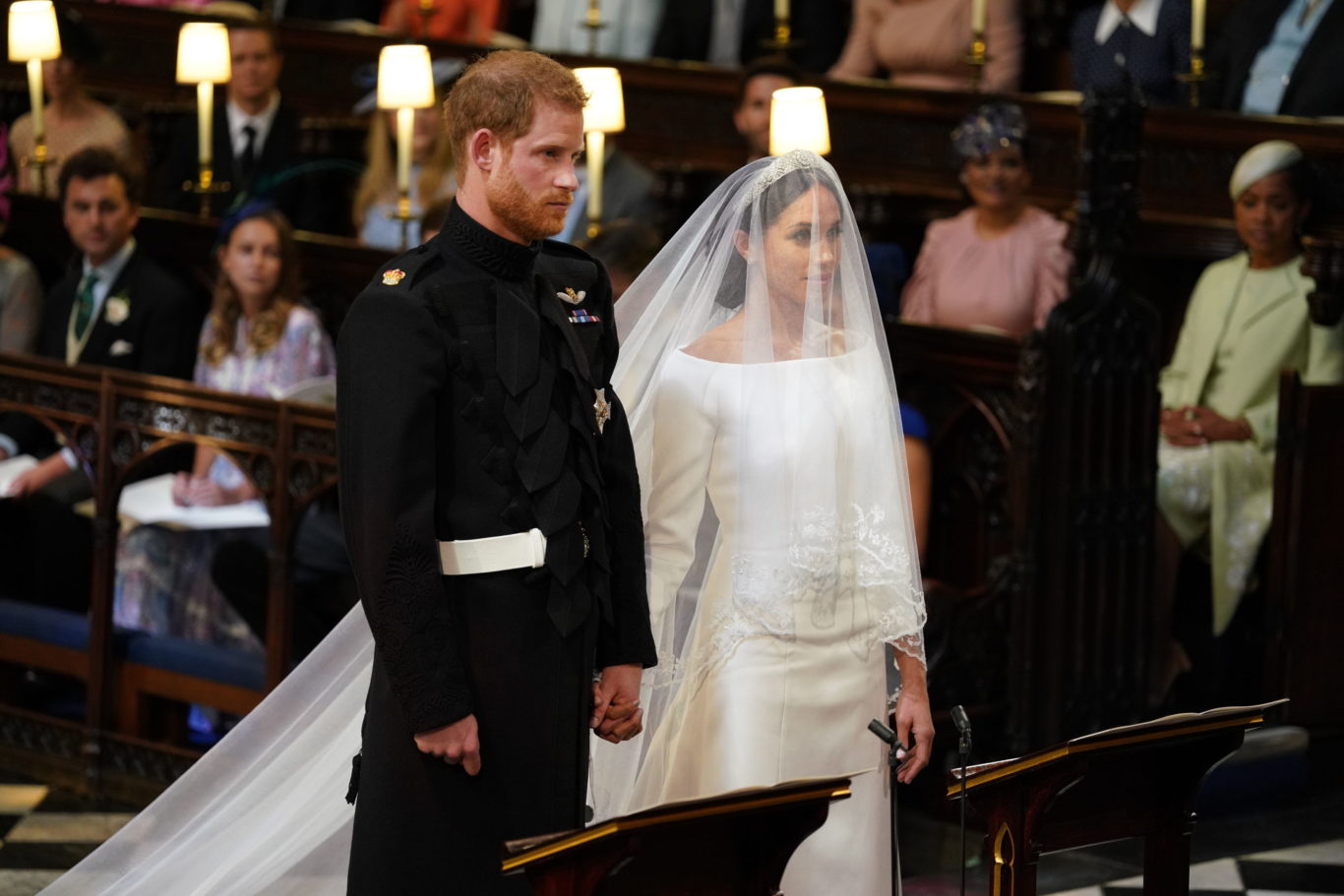 Prince Harry and Meghan Markle in St George's Chapel (Dominic Lipinski/PA)