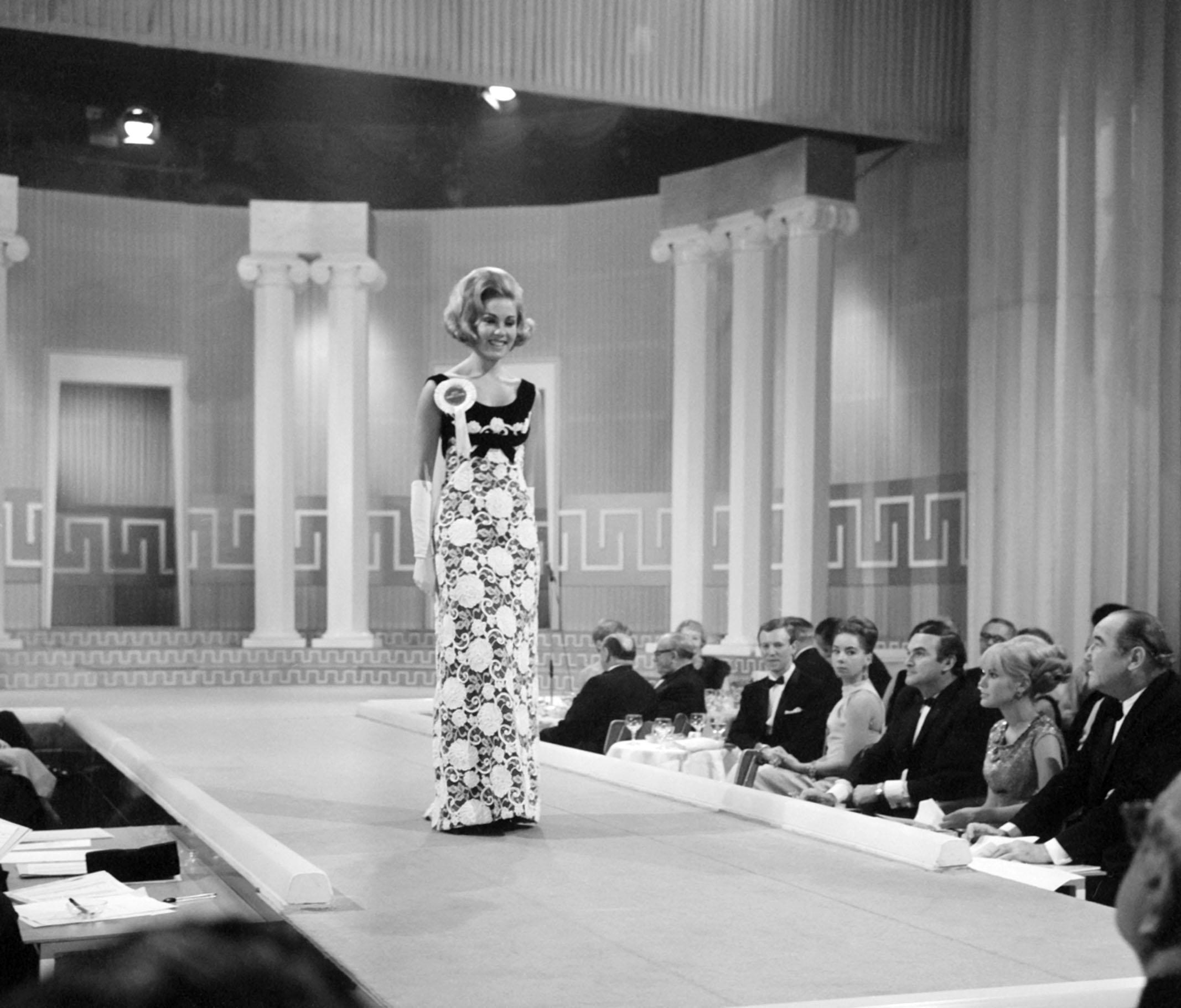 Carrol Adele Davis (Miss South Africa) in her evening gown when she took part in the Miss World contest in London in 1965