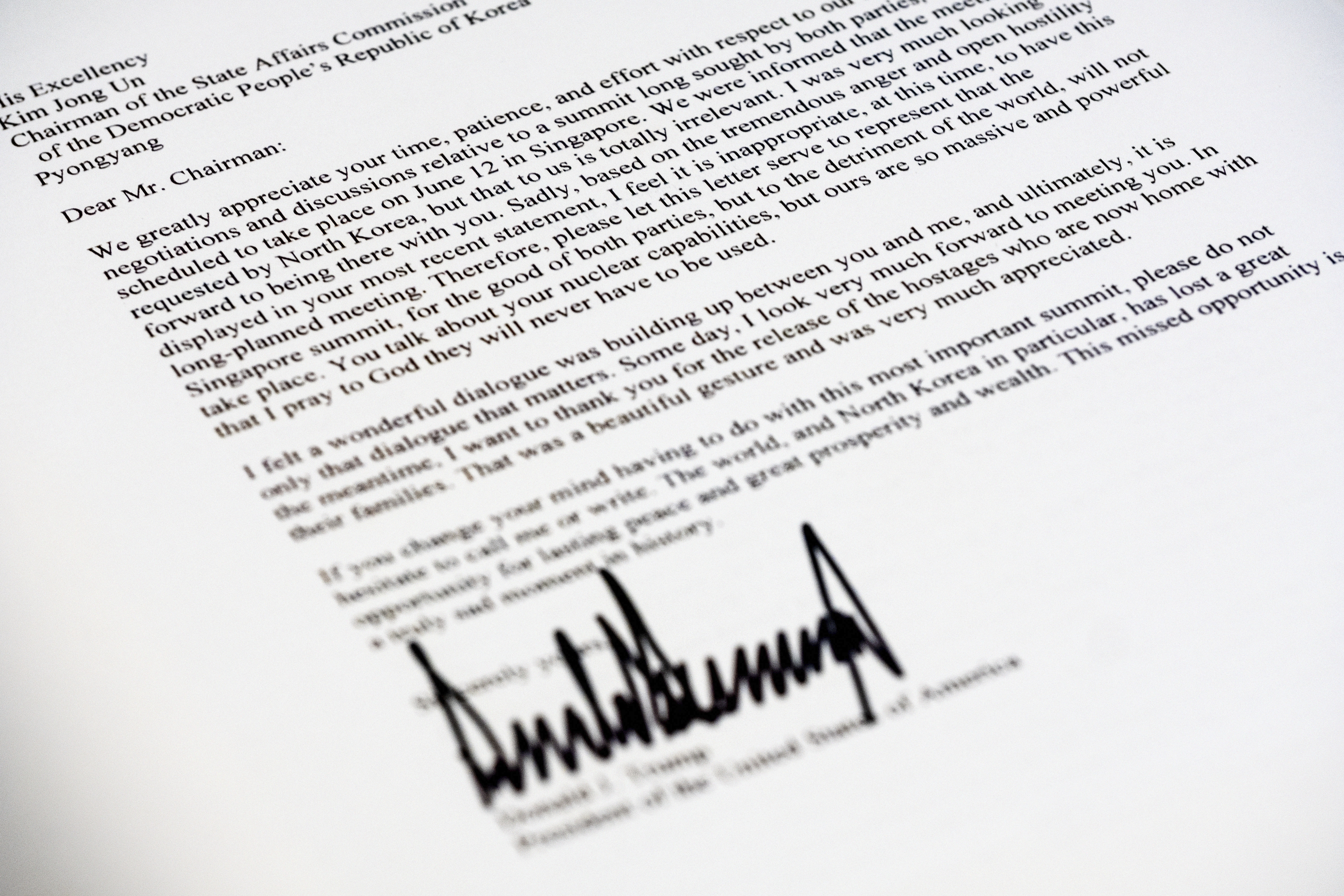 A copy of the letter sent to North Korean leader Kim Jong Un from President Donald Trump (J David Ake/AP)