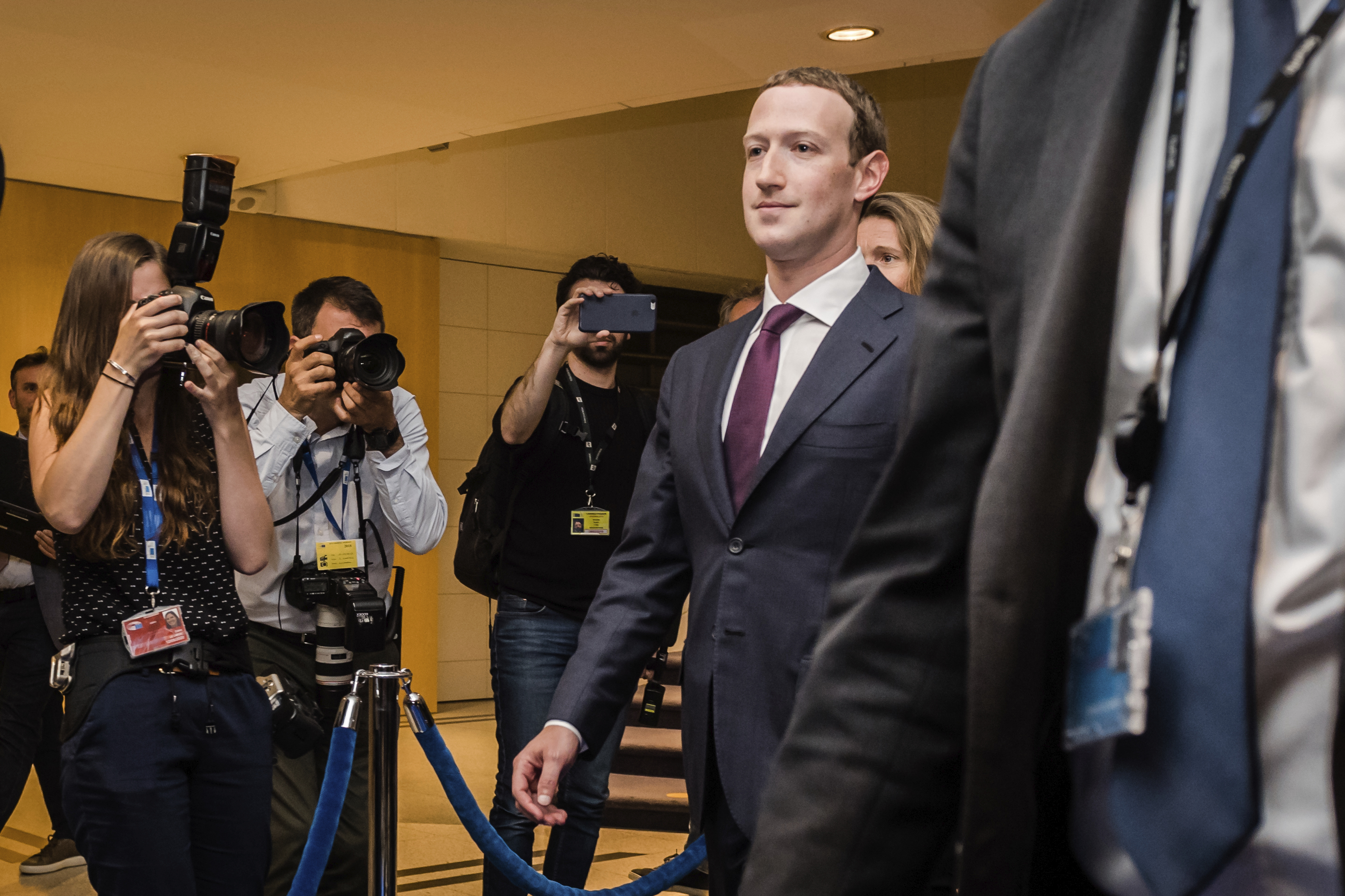 Mark Zuckerberg leaves the EU Parliament in Brussels on Tuesday 
