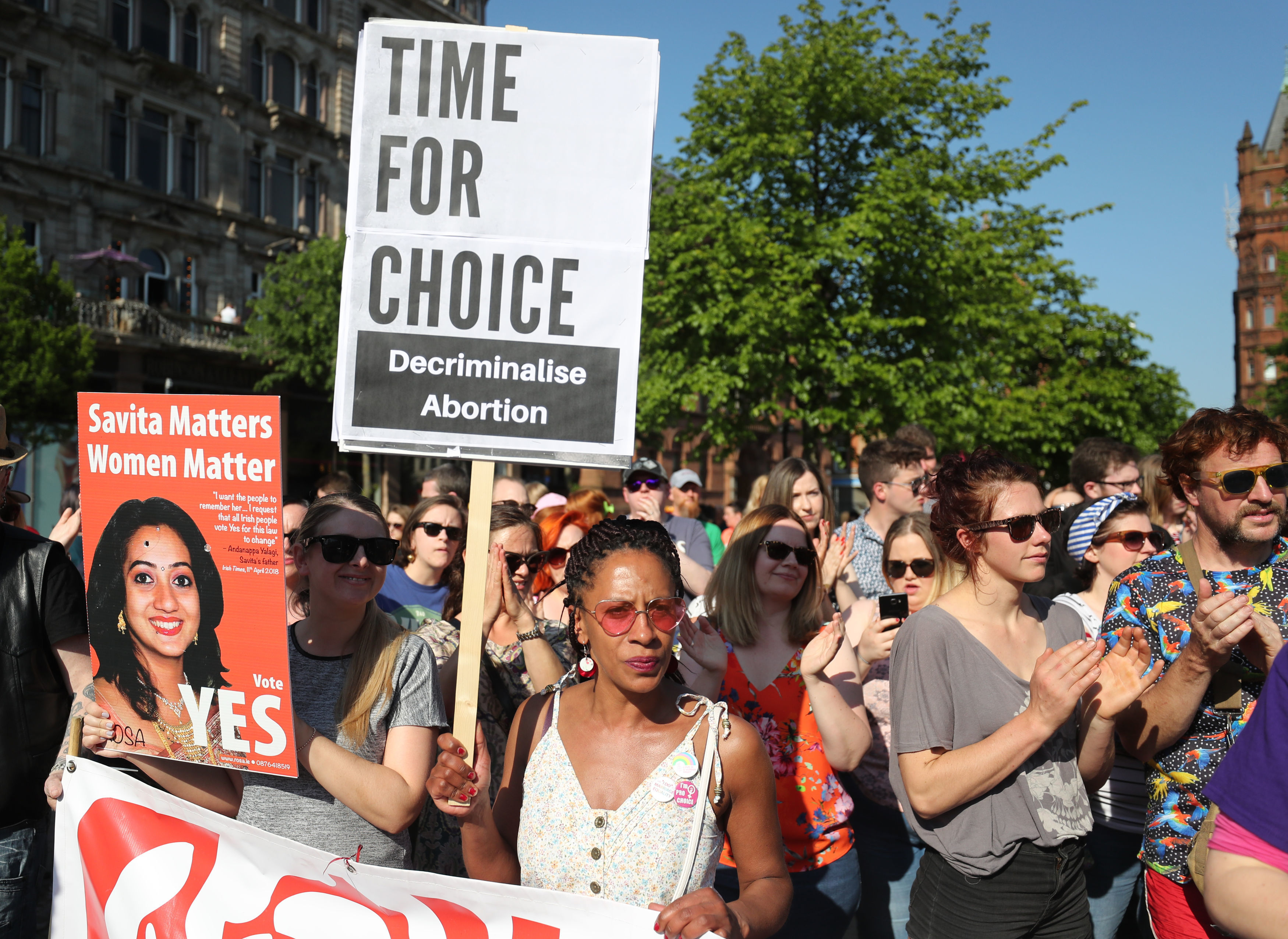 Demonstrators lining the streets of Belfast (Niall Carson/PA)