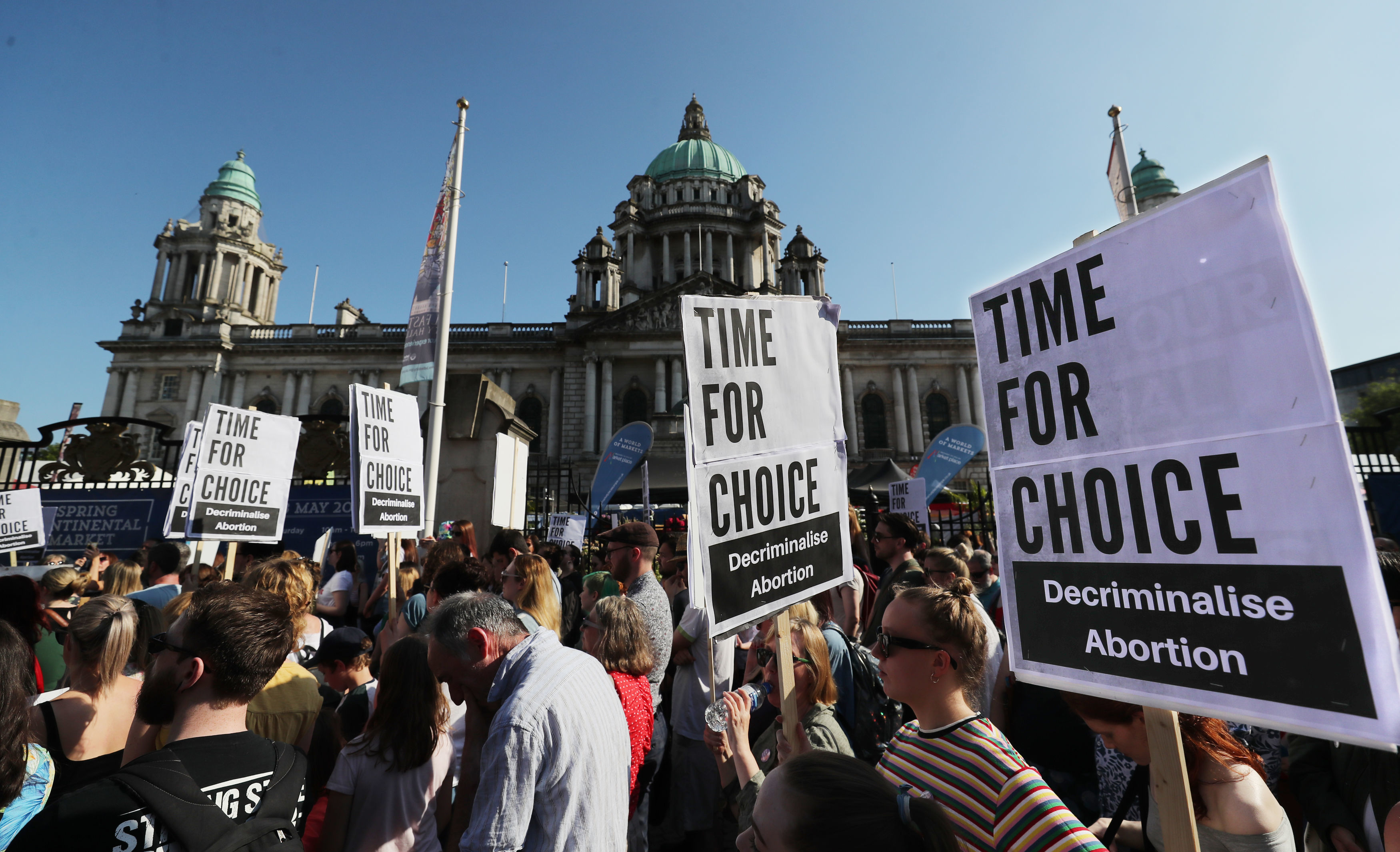 People attending the People Before Profit protest (Niall Carson/PA)