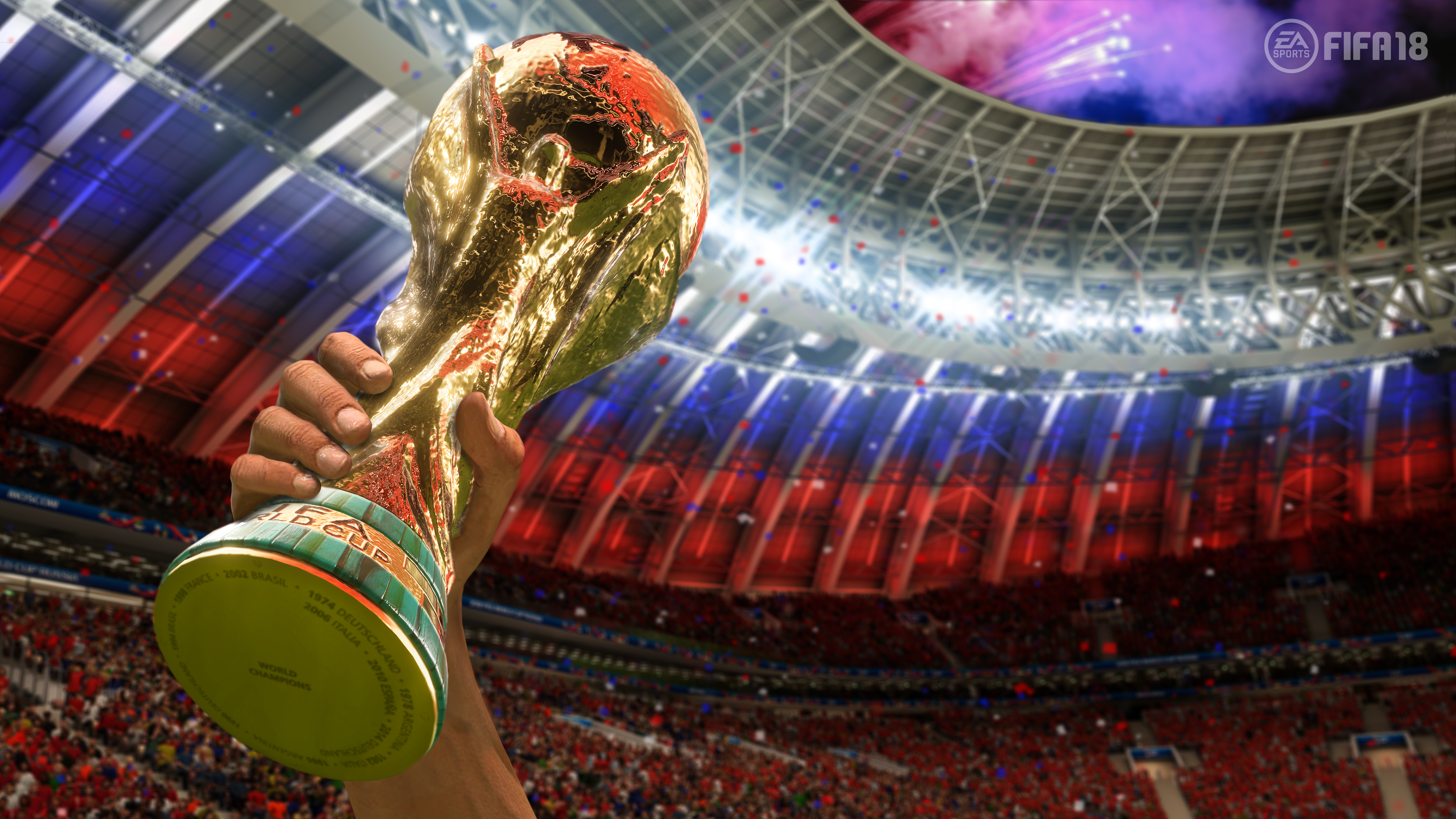 The World Cup trophy is lifted in Fifa 18