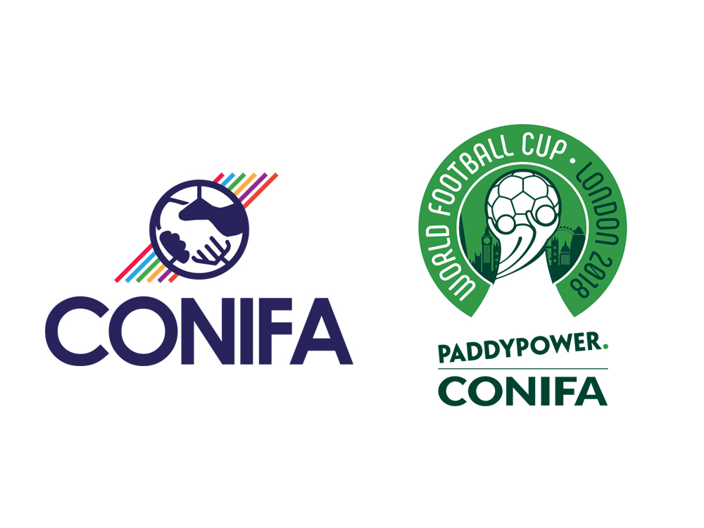 Logos for CONIFA and the World Football Cup