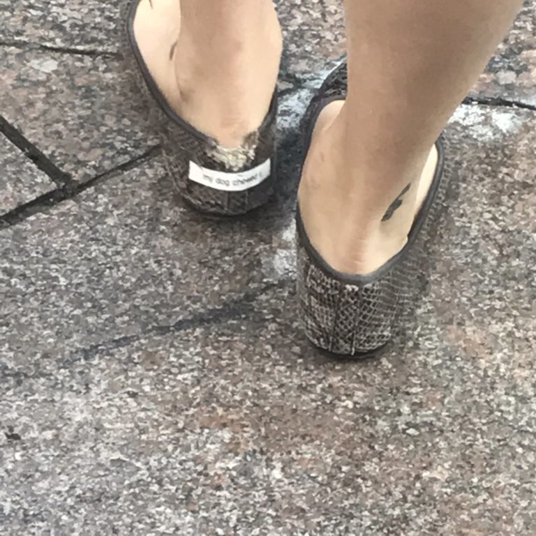This woman’s dog chewed her shoe to bits but she styled it out like a